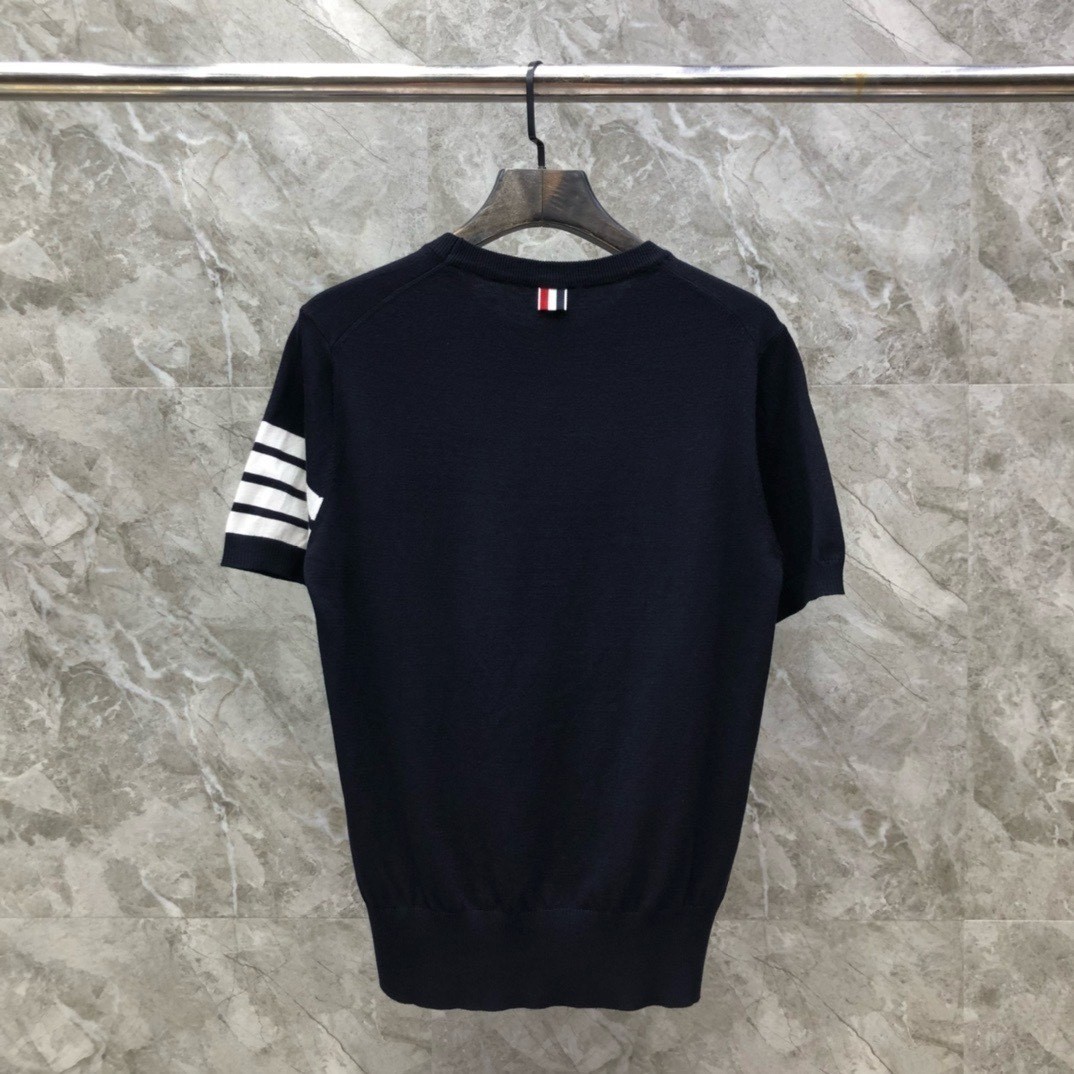 Thom Browne Navy Knit Shirt Plaid Lion Motif 4 Striped Cuffs Men Size 2XL gallery