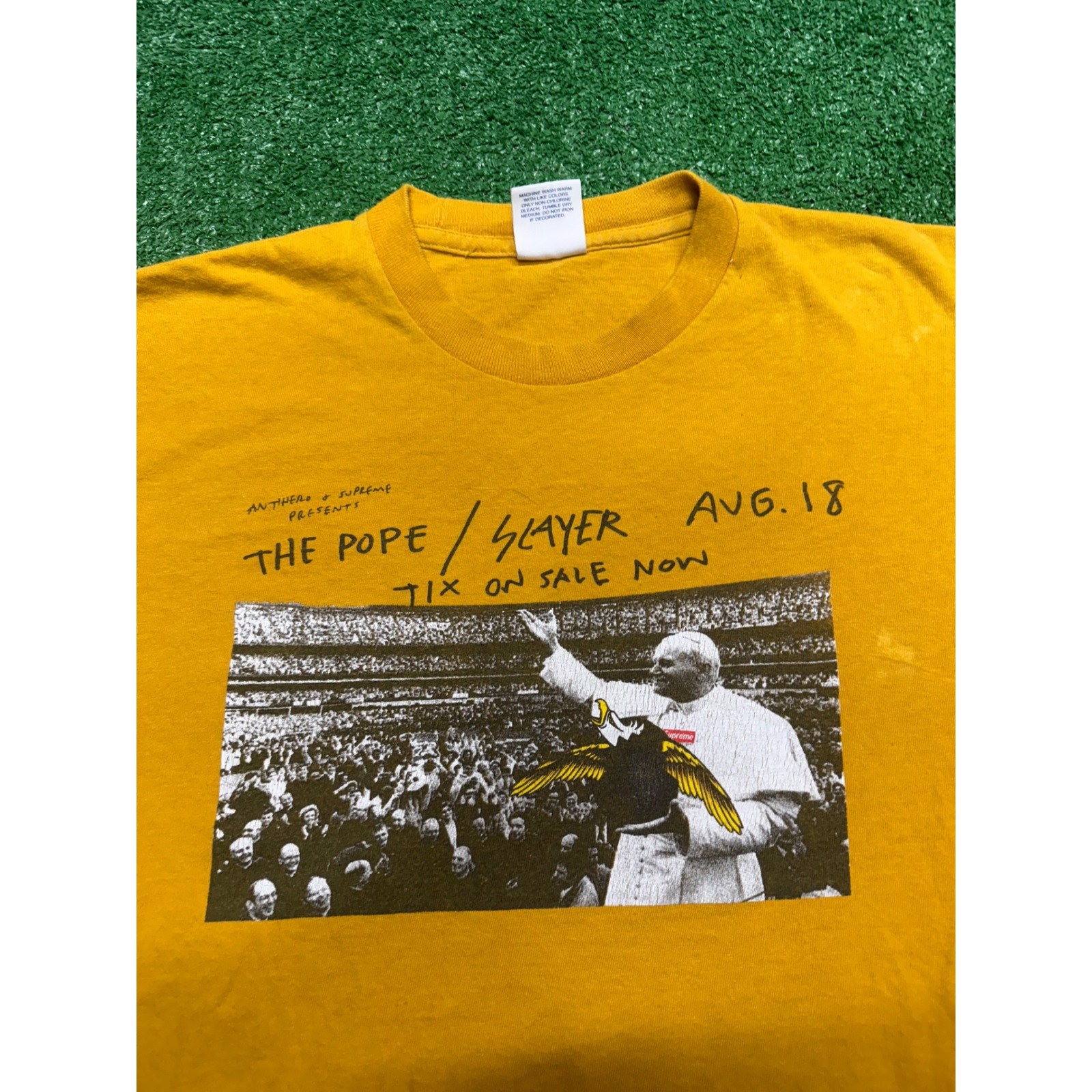 Supreme Antihero Pope Slayer Tee Mustard Yellow Mens Medium SS16 Graphic T-Shirt gallery