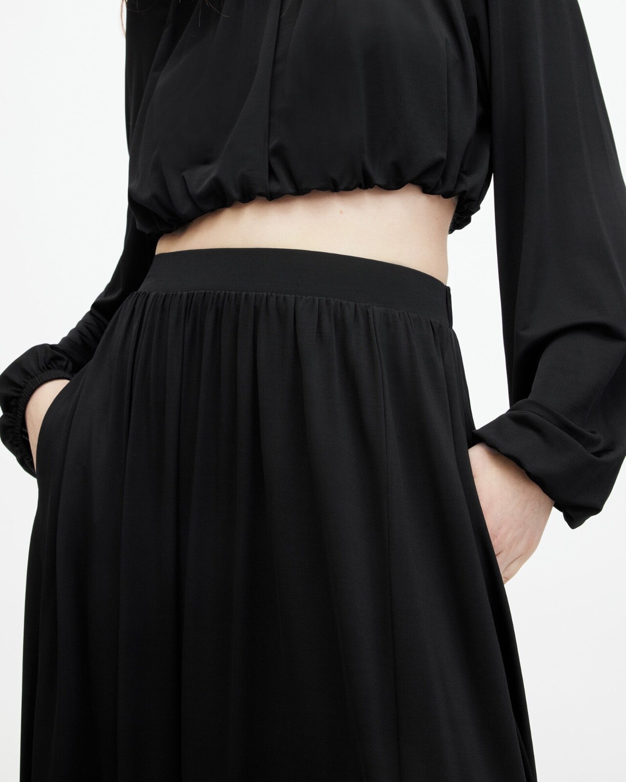 All Saints Womens Maxi Skirt Black Casandra Draped Lightweight High Rise Viscose gallery