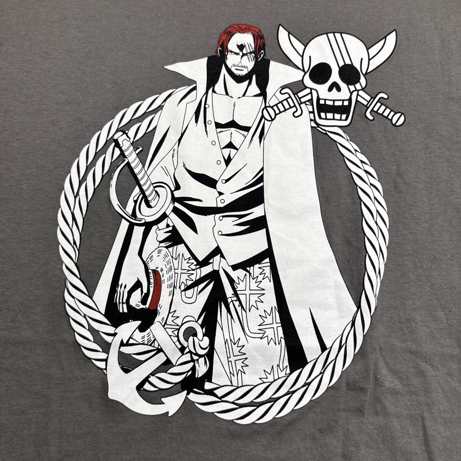 One Piece Red Hair Shanks Graphic T-shirt Mens 2XL Gray Short Sleeve Anime EUC gallery