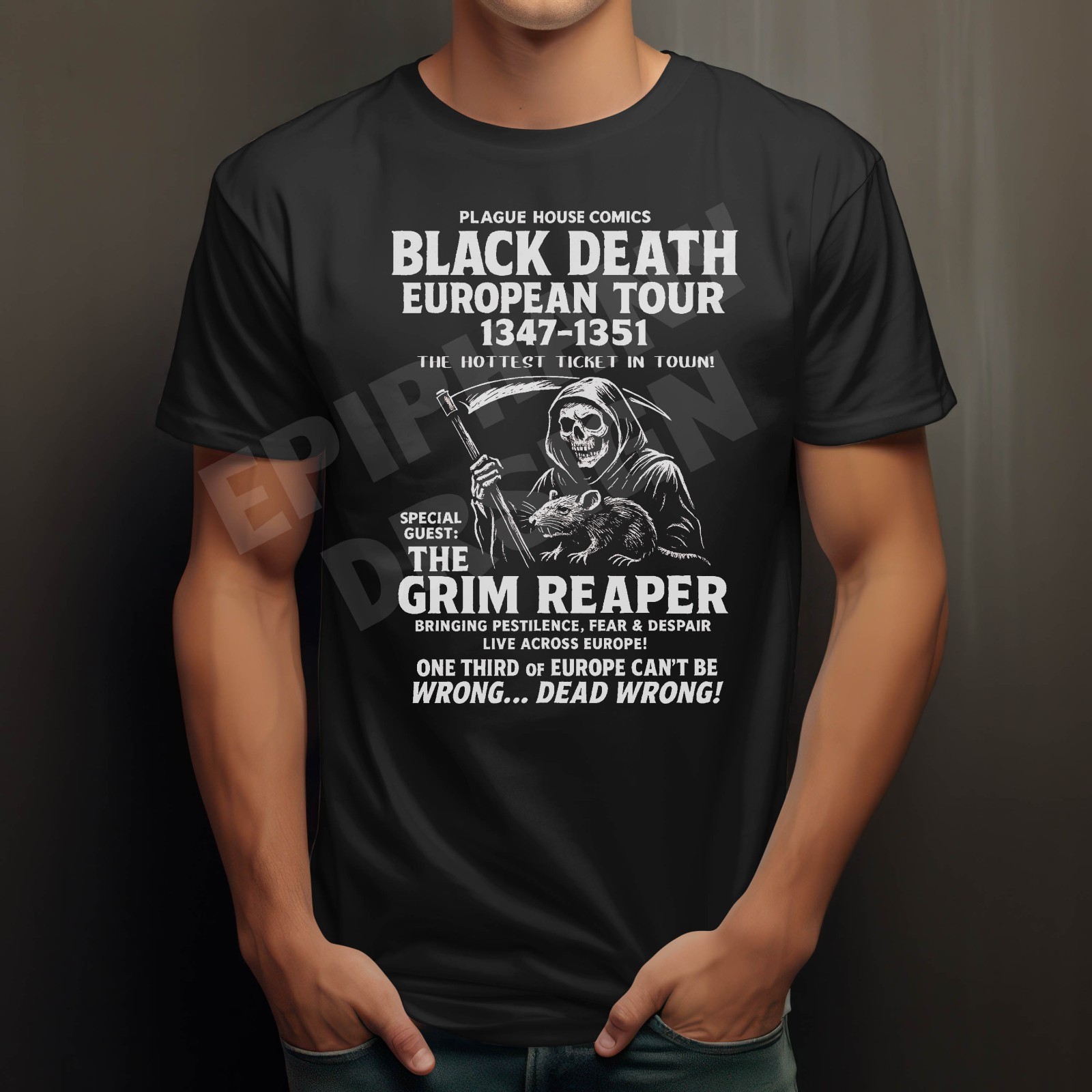 Black Death European Tour T-Shirt Gothic Grim Reaper Occult Metal Hard Rock Gig gallery