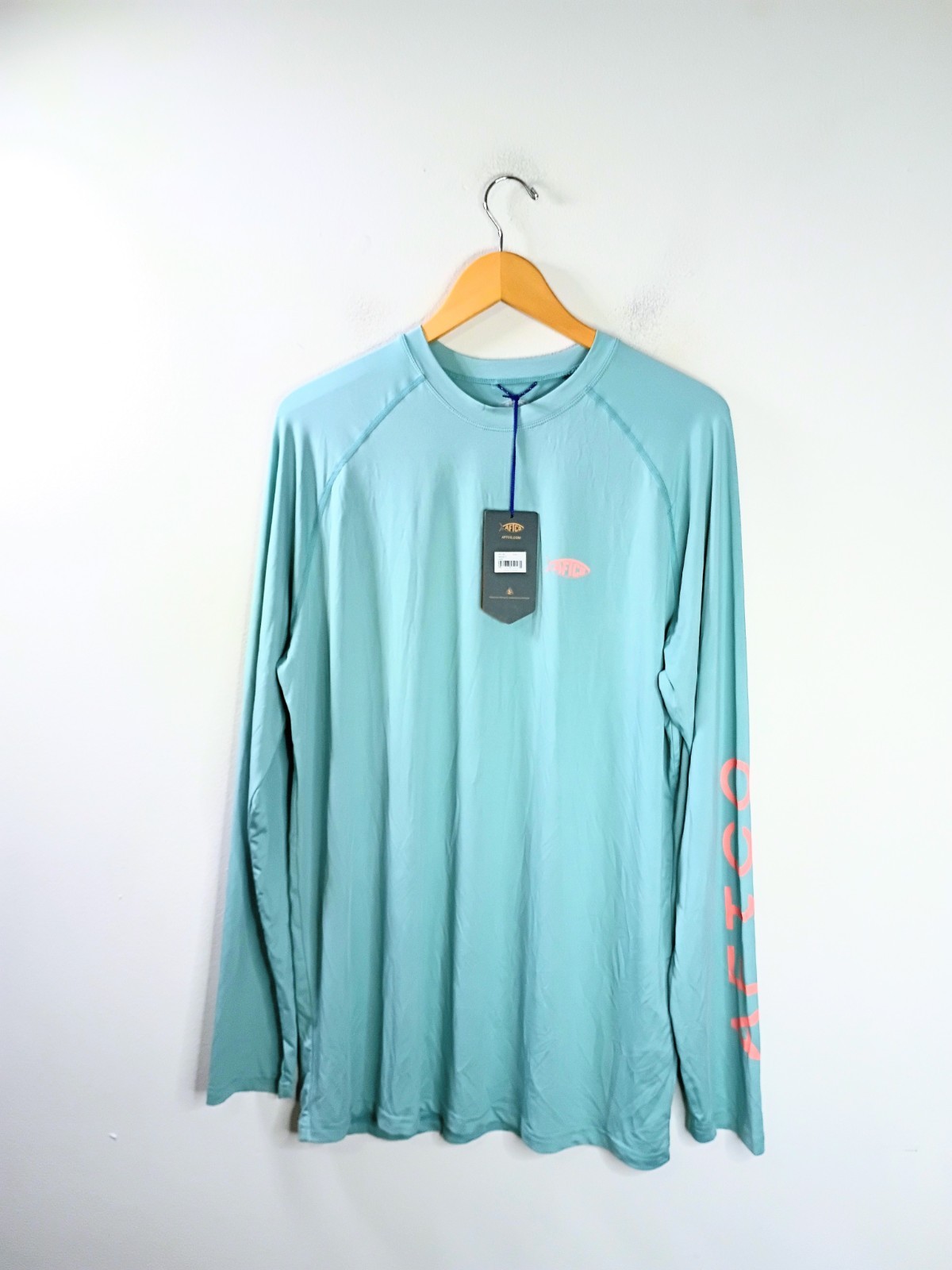 NEW AFTCO Samurai AFTEC Long Sleeve UPF50+ Fishing Shirt Men’s Large Teal Coral