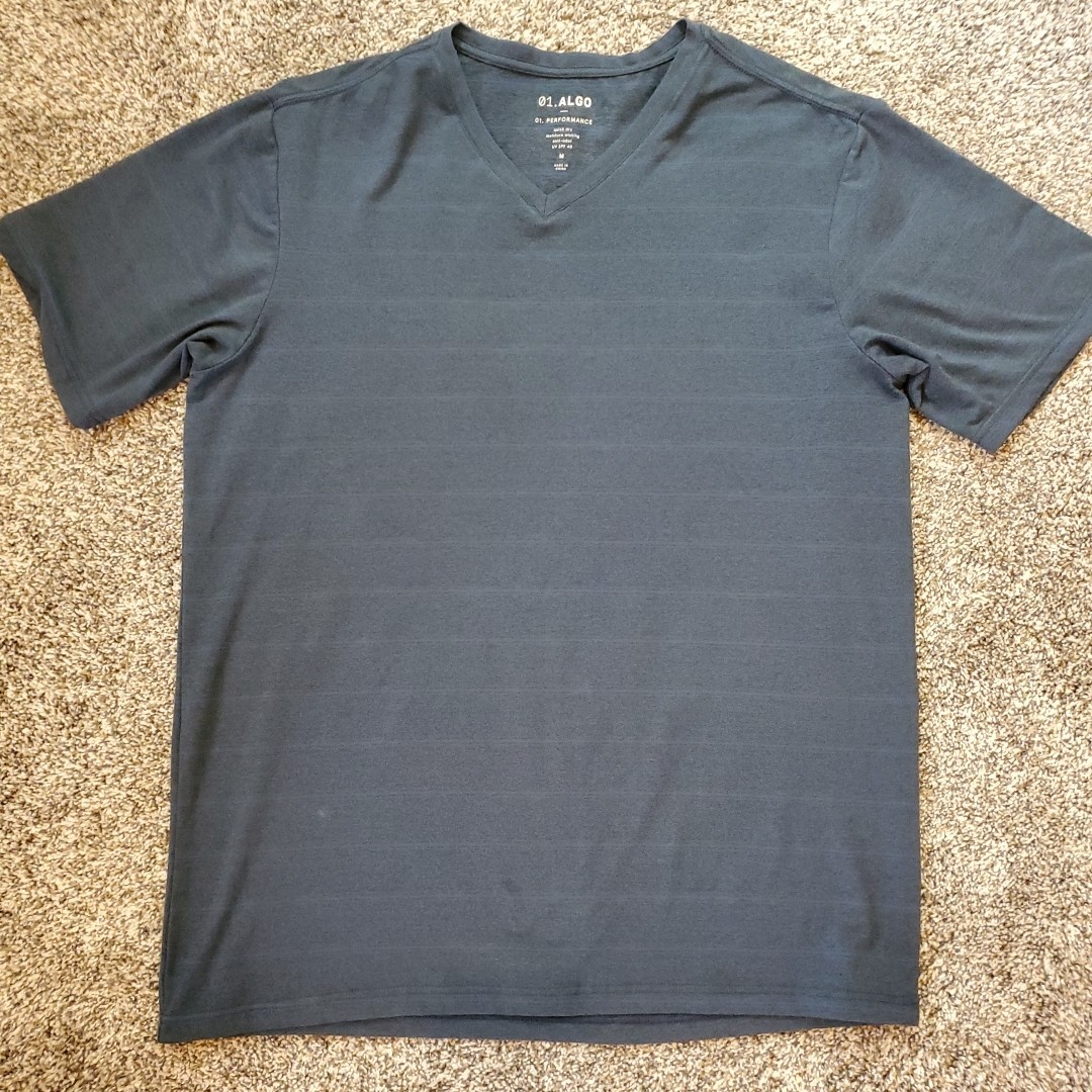 Mens Med 01.Algo T-Shirt Blue Striped V-Neck Quick Dry Active Casual Athleisure gallery