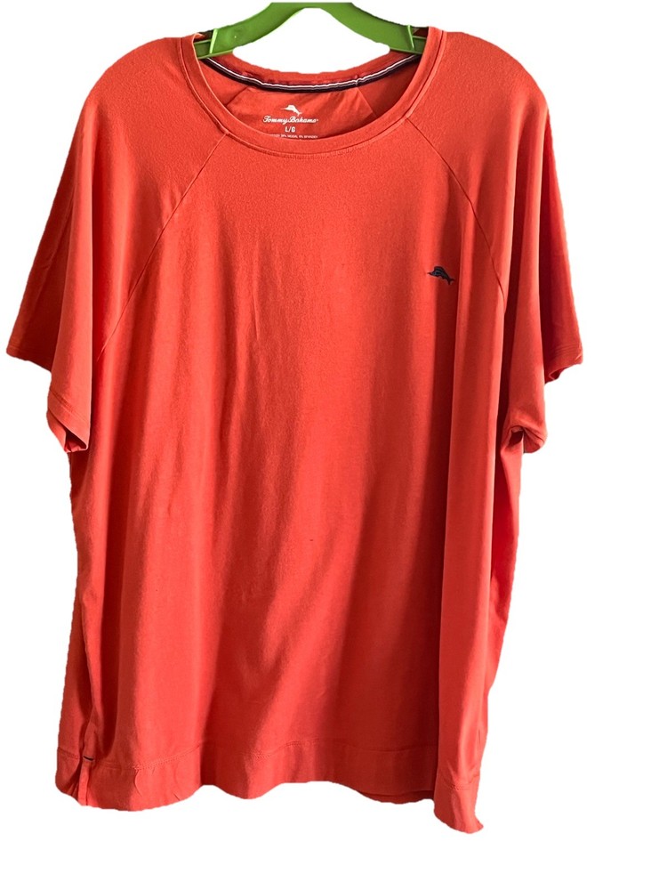 Tommy Bahama L Orange Logo Tee Short Sleeve Side Slits Cotton/Modal/Spandex