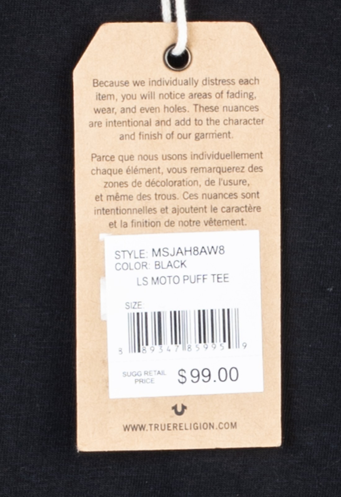 $99 TRUE RELIGION Black MOTO PUFF Horseshoe Long Sleeve Designer Graphic T-shirt gallery