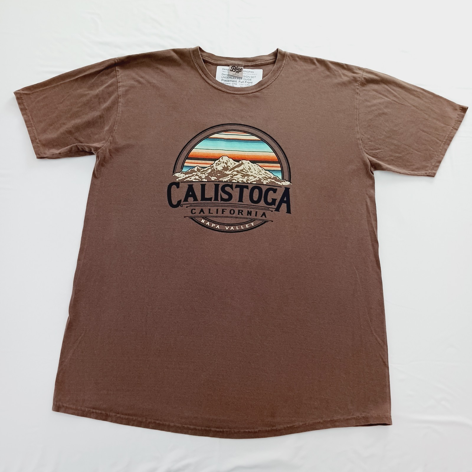 Blue 84 Calistoga California Napa Valley T-Shirt Size Large Brown 100% Cotton