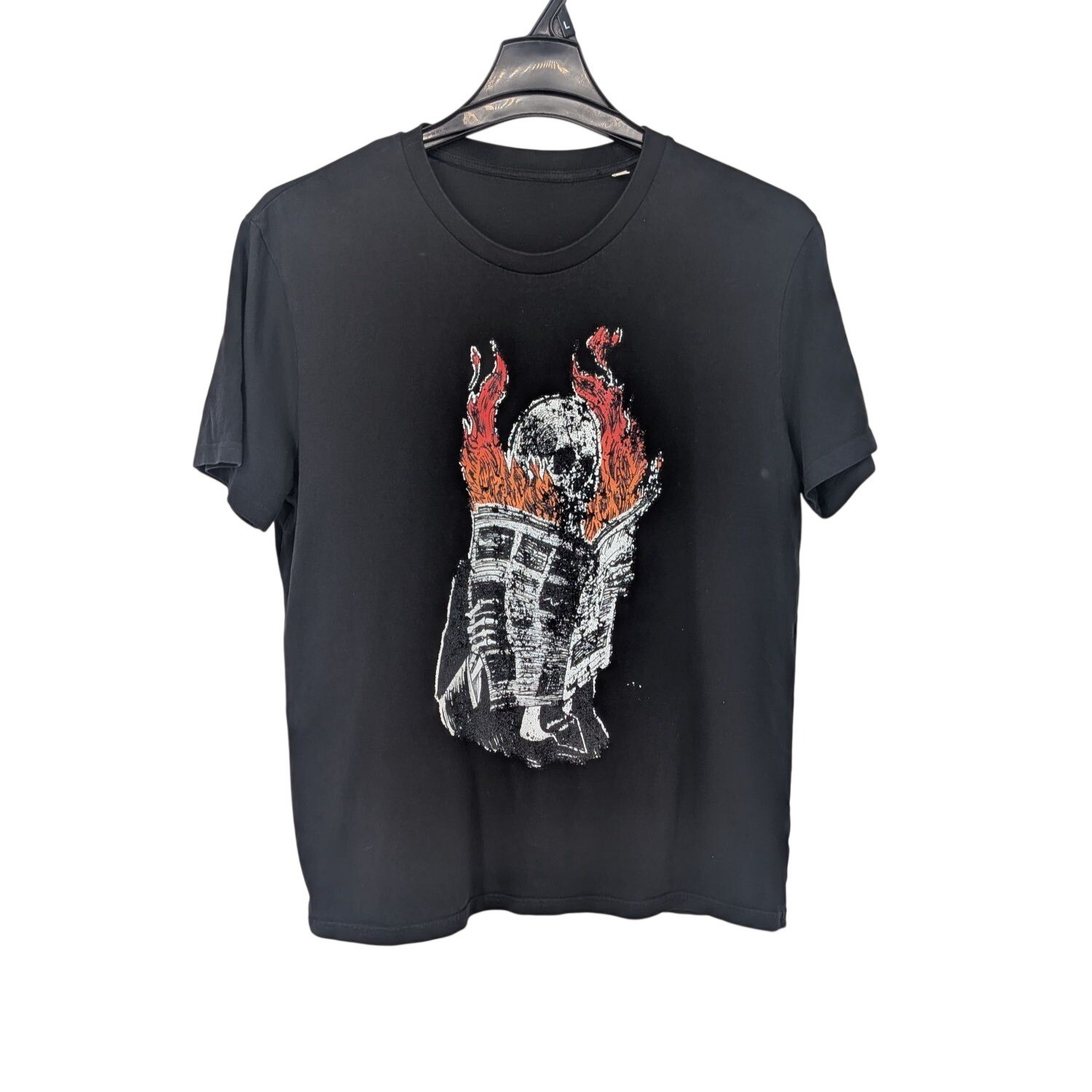 Skull Flame Graphic Print T Shirt Organic Cotton Goth Punk Streetwear Y2K Large