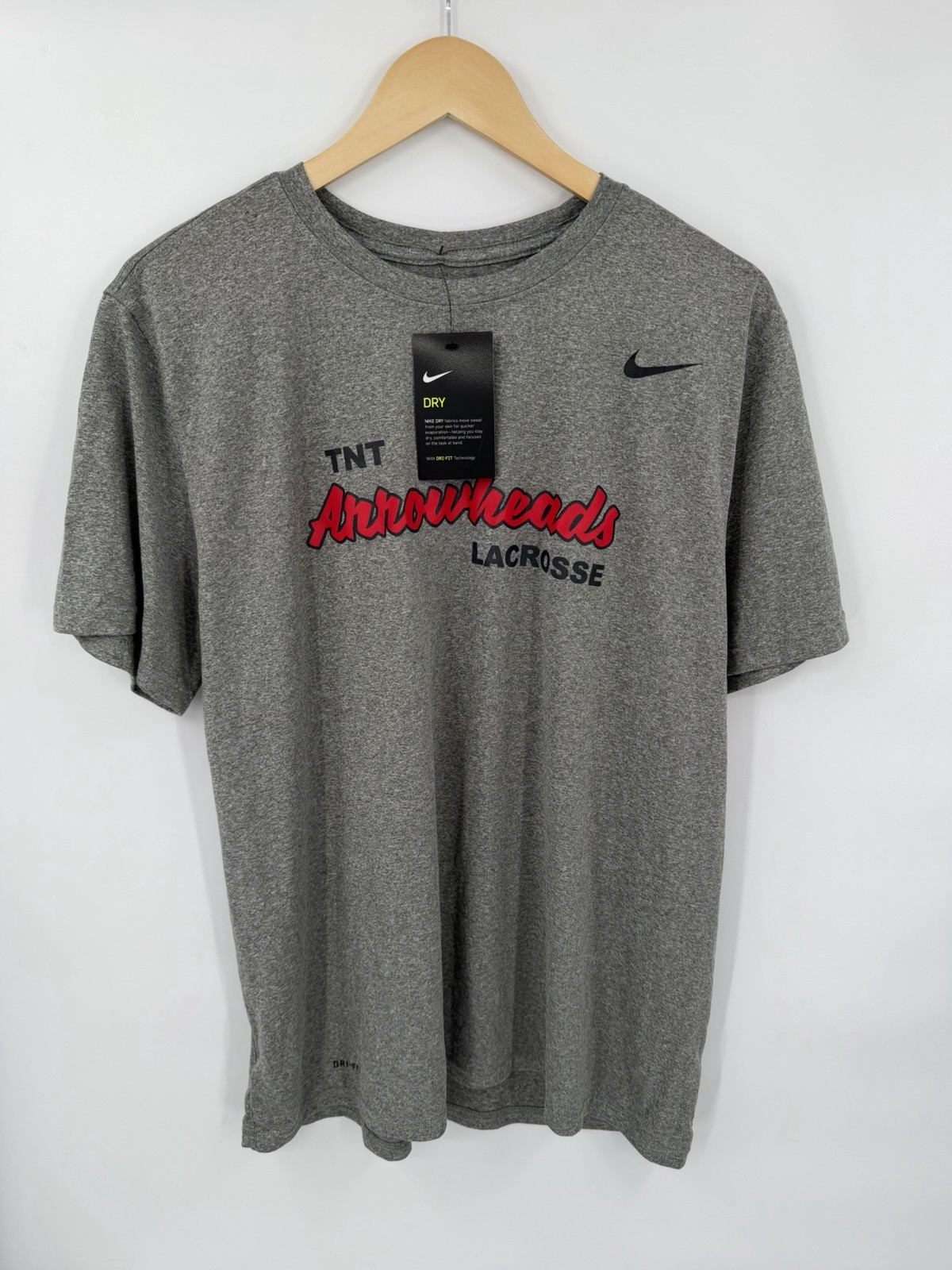 NEW Nike Shirt Mens XL Gray Arrowheads Lacrosse Dri-Fit The Nike Tee Swoosh Logo gallery