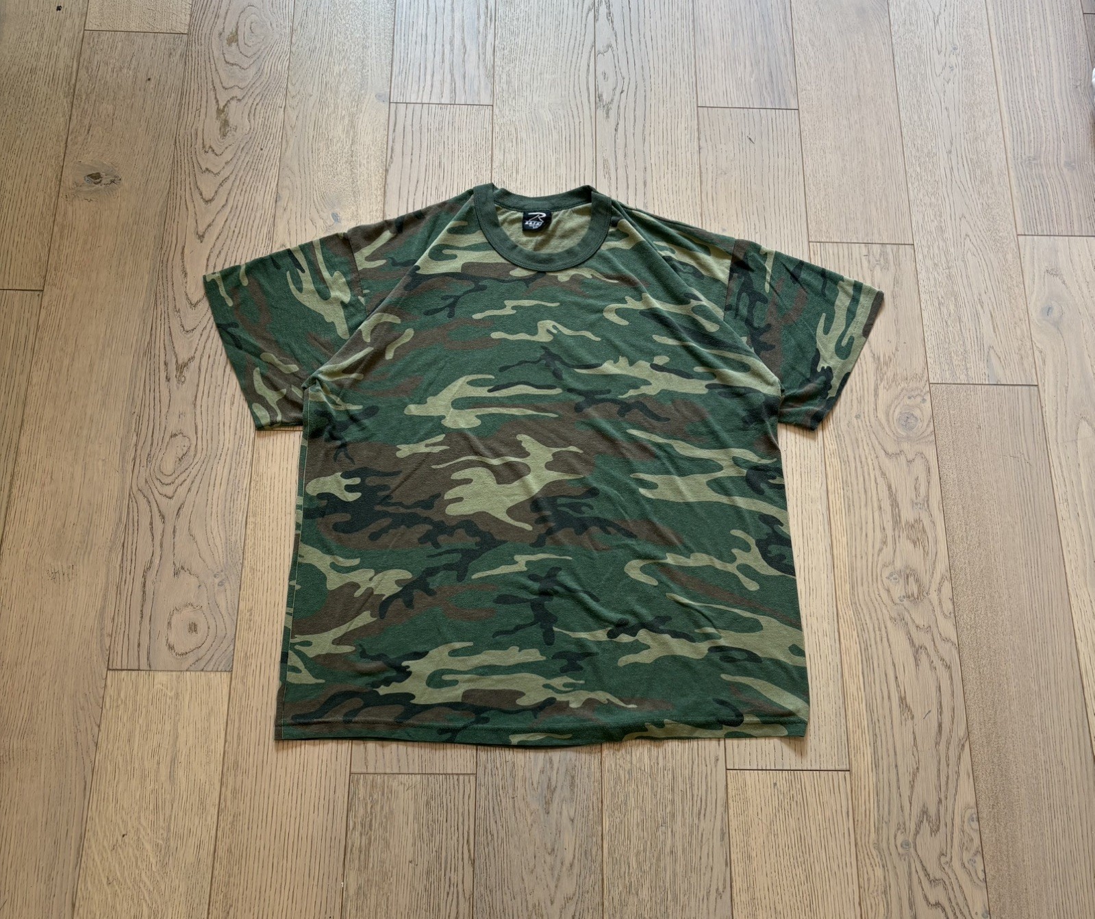 Vintage 90s Rothco Woodland Camo T Shirt XXL Made in USA Military Camouflage