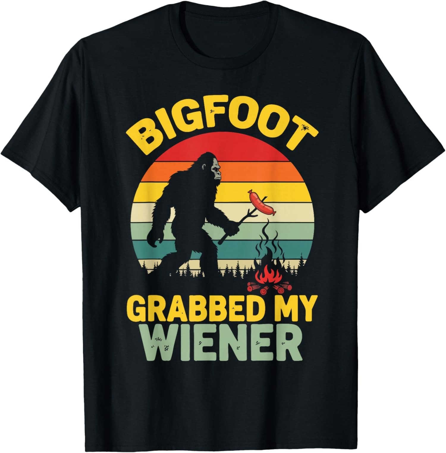 Funny Retro Bigfoot Grabbed My Wiener Graphic Tee Mens Cotton gallery