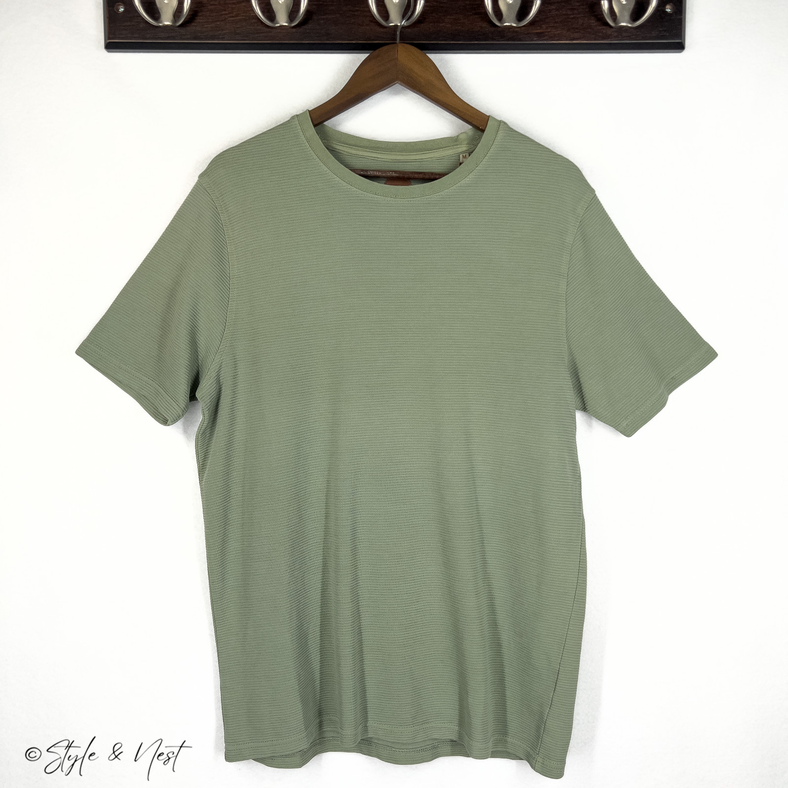 Common People Waffle Knit Tee Medium Sage Green Cozy Ribbed gallery
