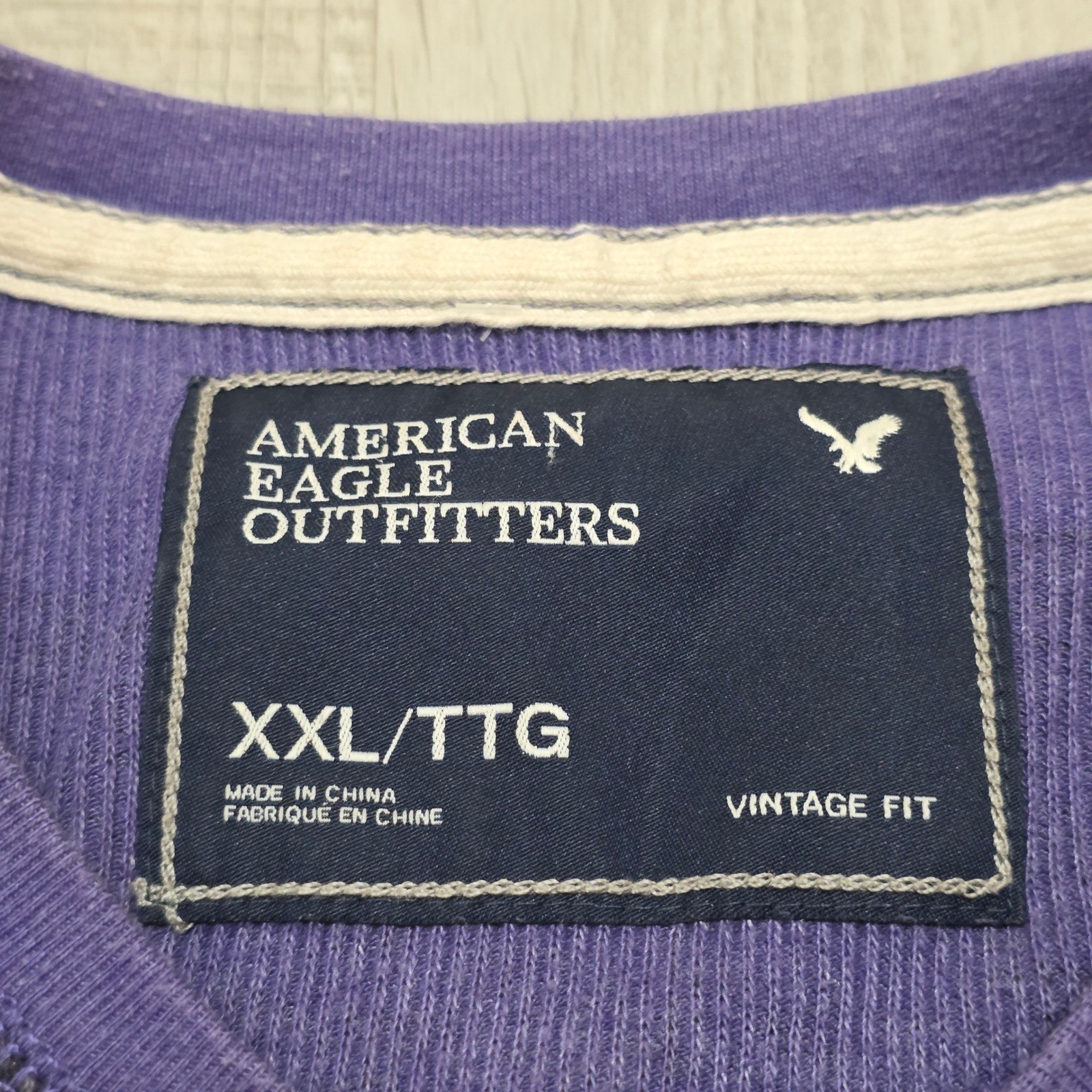 American Eagle Thermal Shirt Mens XXL Purple Black Striped Long Sleeve Waffle gallery