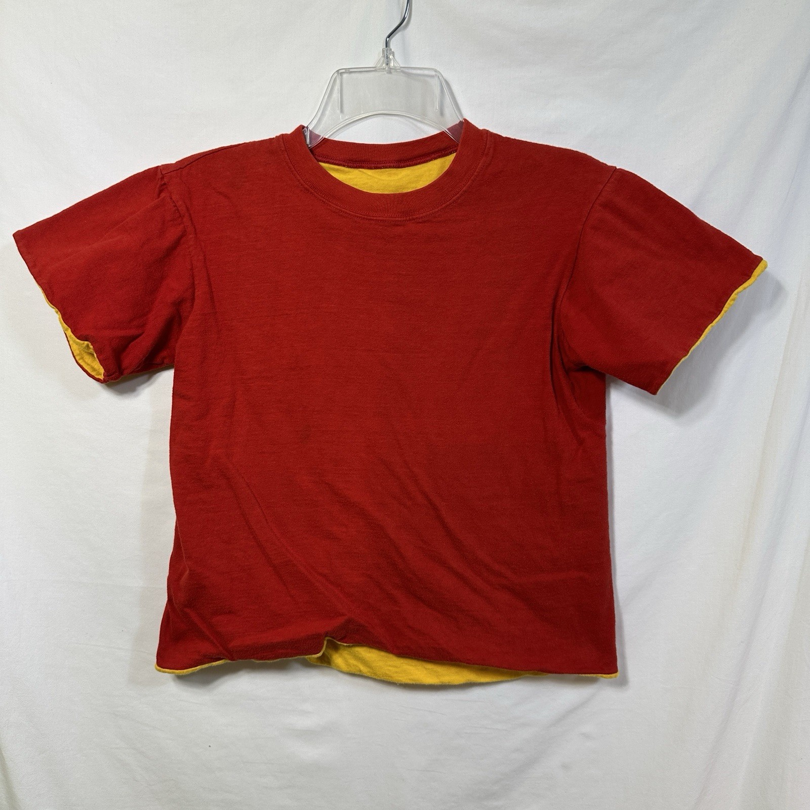 Vintage Double Face Reversible XS Red Yellow Short Sleeve T-Shirt Gym Athletics gallery