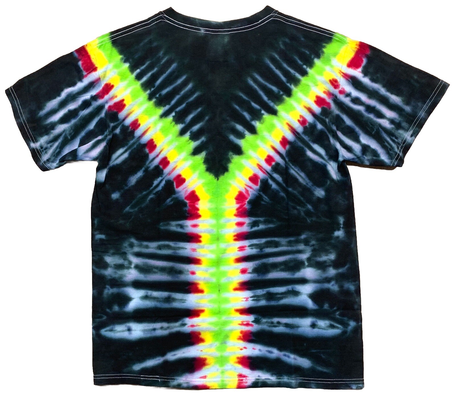 Tie Dye Black Green Yellow Red White T-Shirt Size Medium Multicolor Cotton gallery