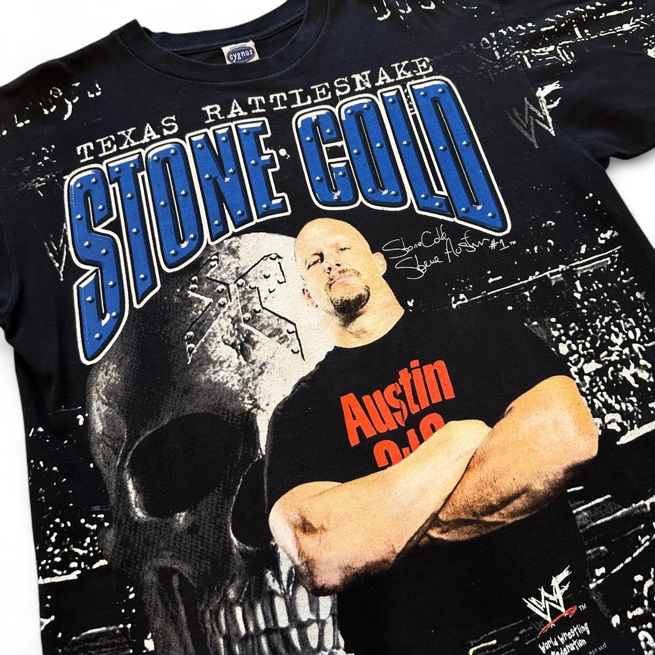 Vtg Stone Cold 1999 AOP Skeleton Shirt Mens L Black 90s WWF Wrestling Tee WWE gallery
