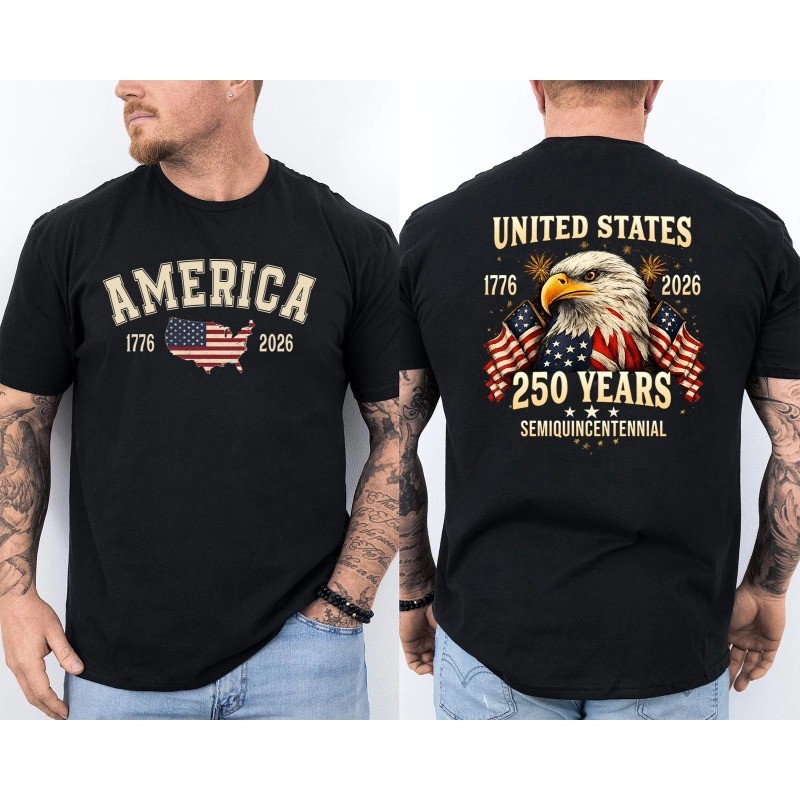 250 Years American Flag 250th Anniversary USA Bald Eagle Front & Back T-Shirt
