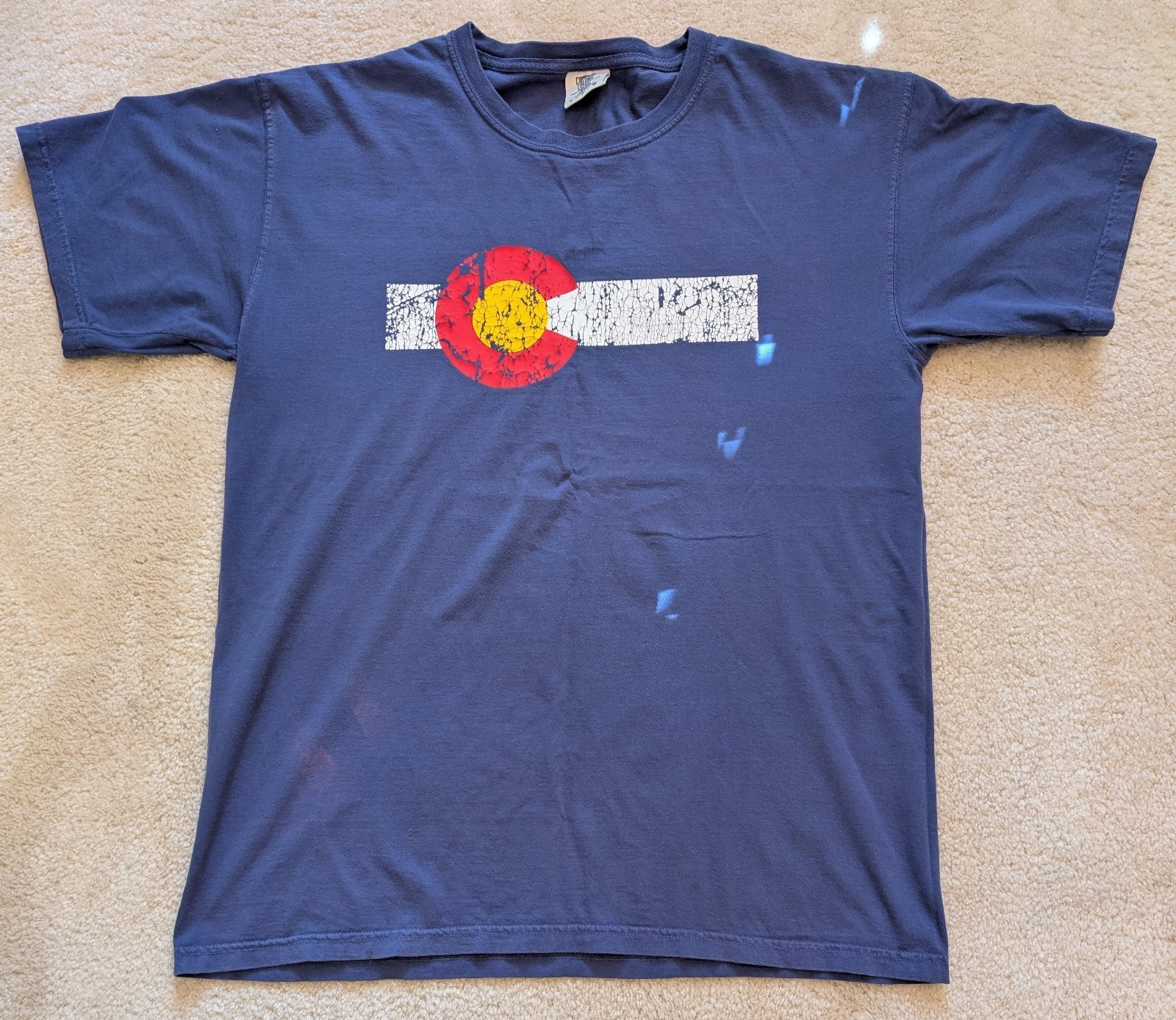 Colorado Logo T-Shirt – L, medium blue/dark periwinkle, weathered logo, exc cond