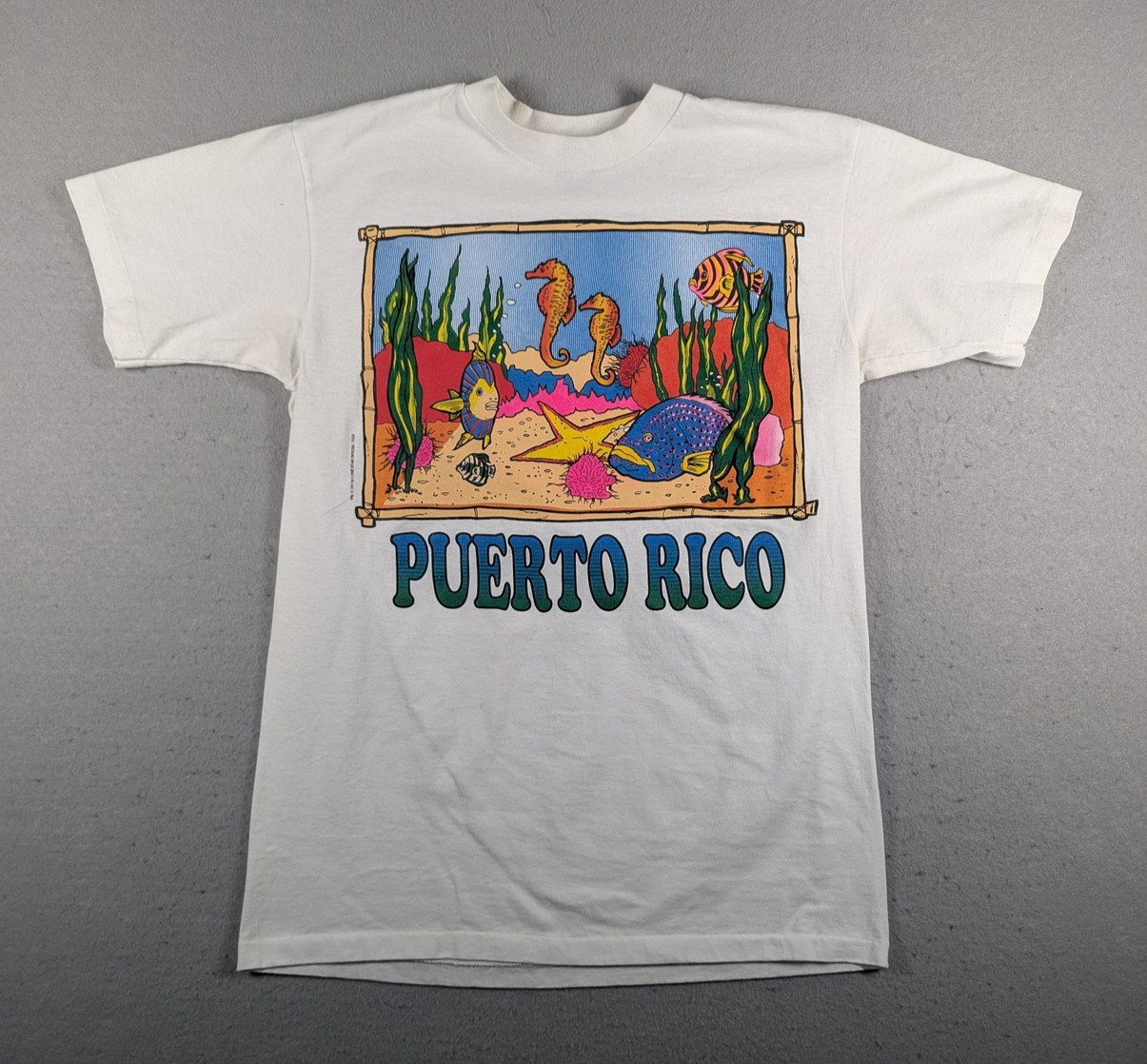 Vintage Puerto Rico Shirt Mens Medium White Hanes Ocean Sea Life Graphic Tee USA