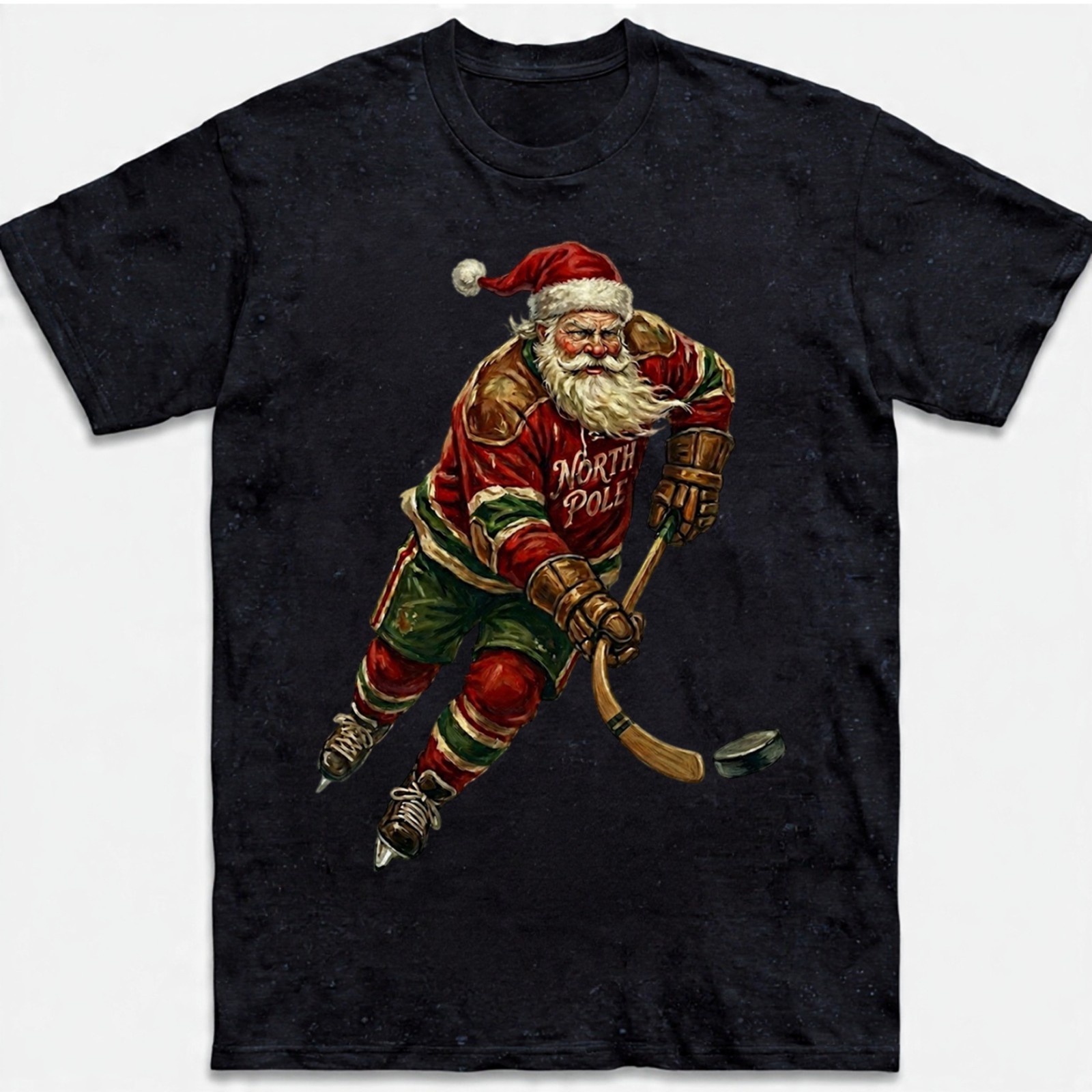 Vintage Santa Hockey T-Shirt North Pole Jersey Christmas Holiday Sports Sweater