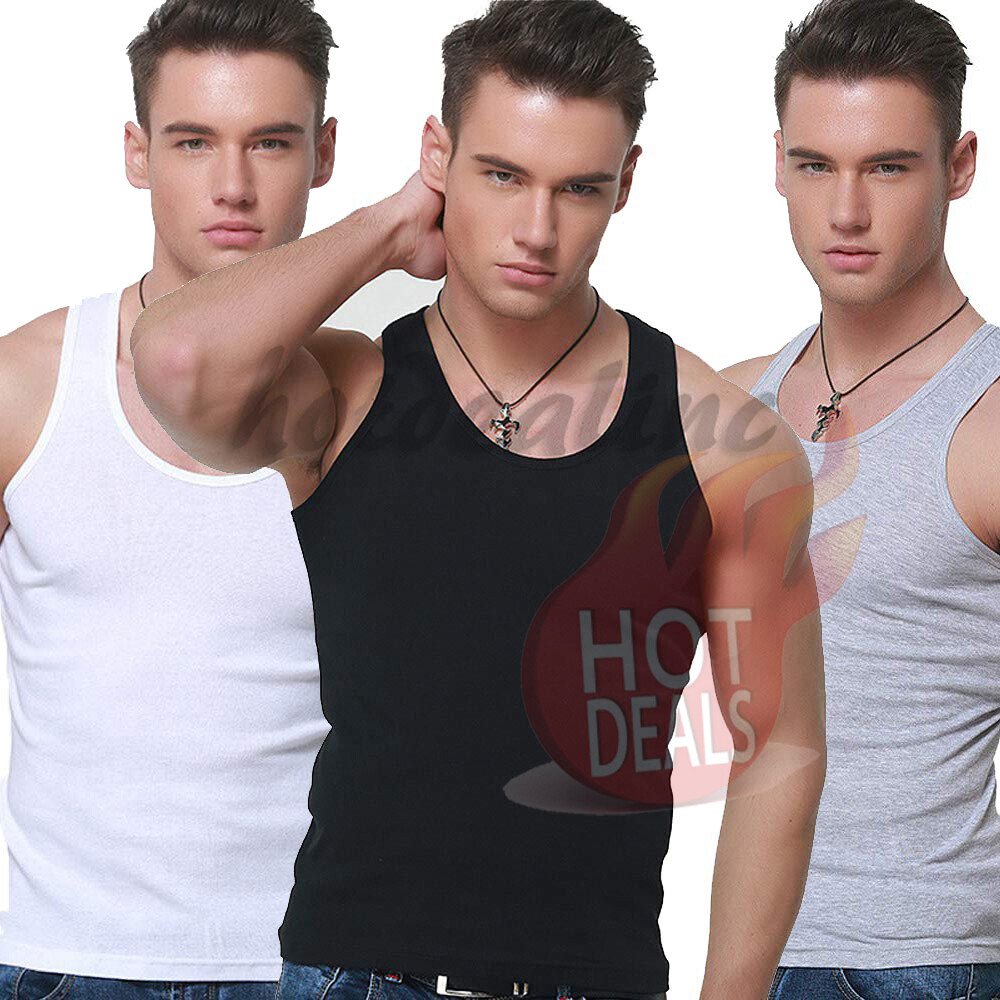 6 Pack Men's Black 100% Cotton Tank Top A-Shirt Ribbed Undershirt Size:S-2XL gallery