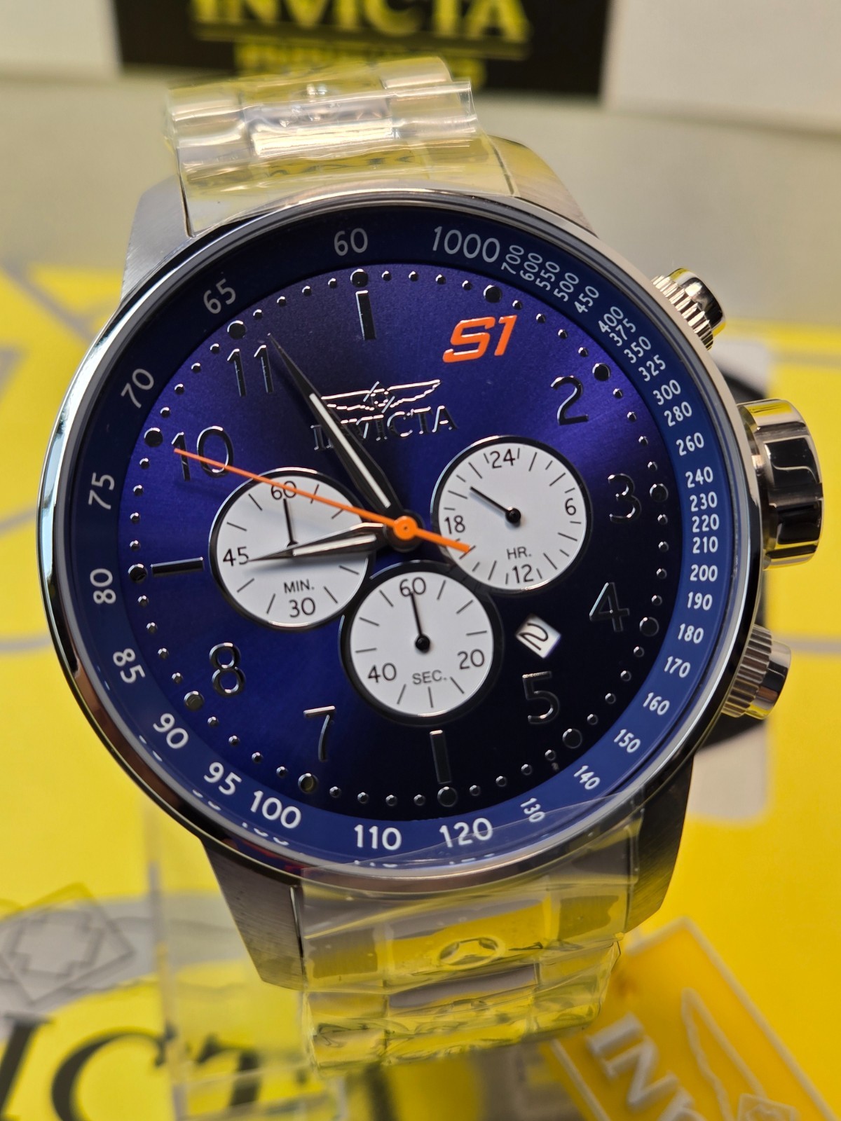 Invicta S1 Rally Mens Watch 48 mm Silver with Blue S1 Rally Dial & Sub dials NEW