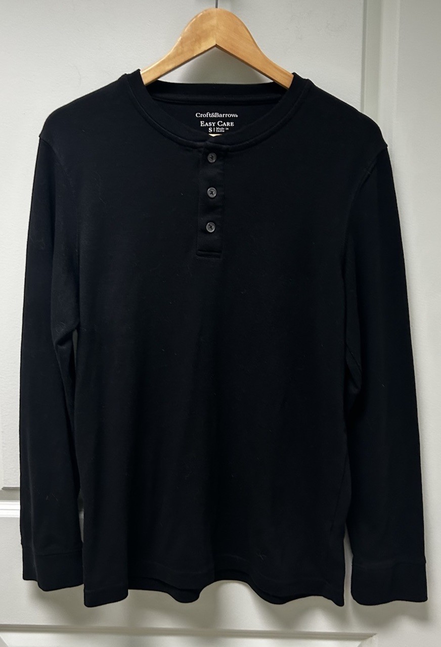 Croft & Barrow Men's Black Henley Long Sleeve Shirt Easy Care Size Small T-5 gallery