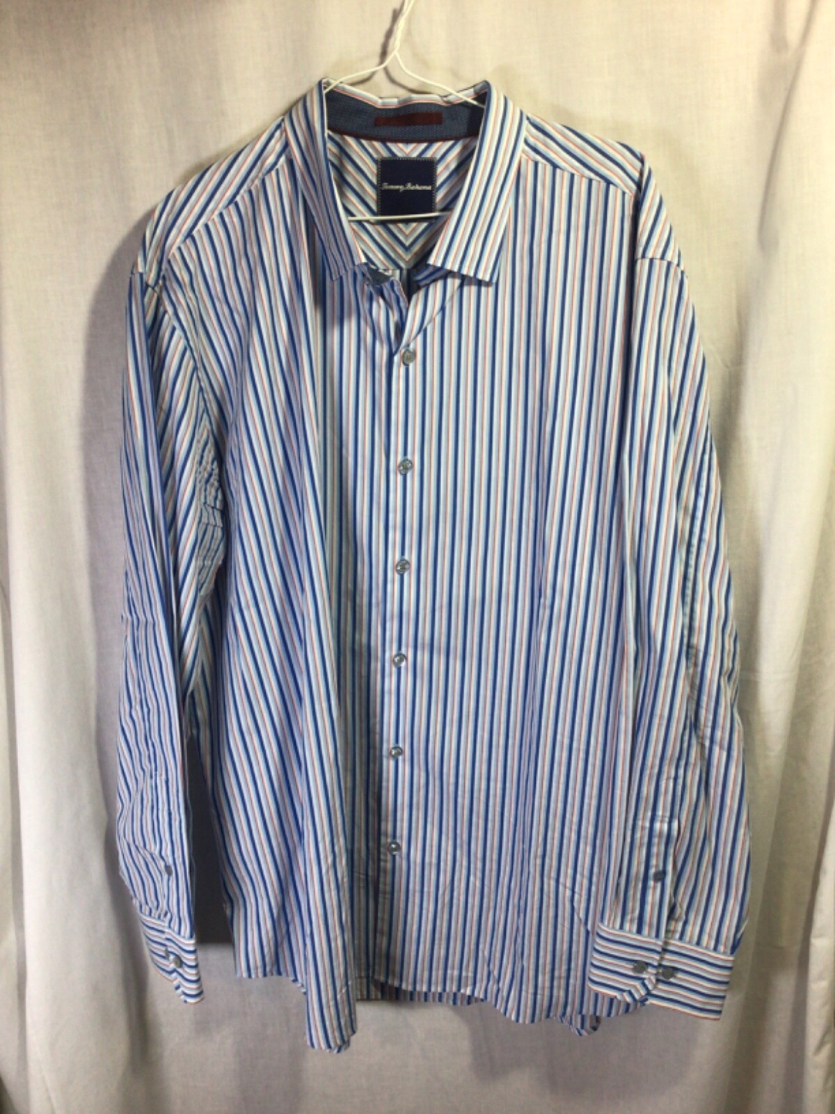 Tommy Bahama Blue Striped 2XL Long Sleeve Cotton Button Down Shirt B5
