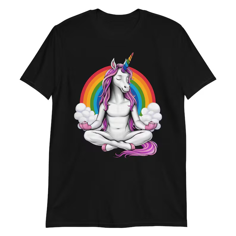 Unicorn Yoga Meditation T-Shirt, Magical Rainbow Tee