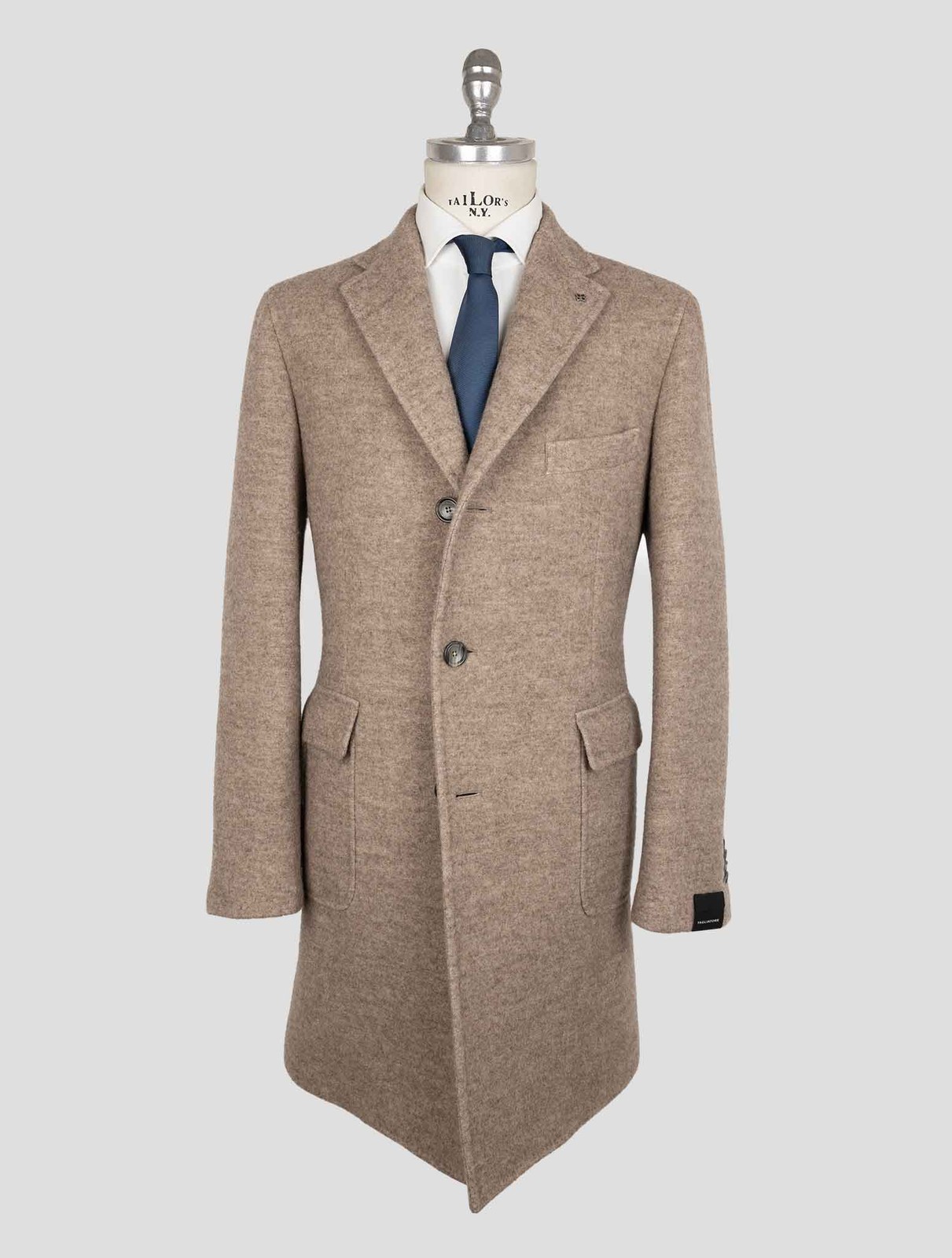 NEW TAGLIATORE BEIGE VIRGIN WOOL CASHMERE OVERCOAT US 46 – EU 56 TCE3