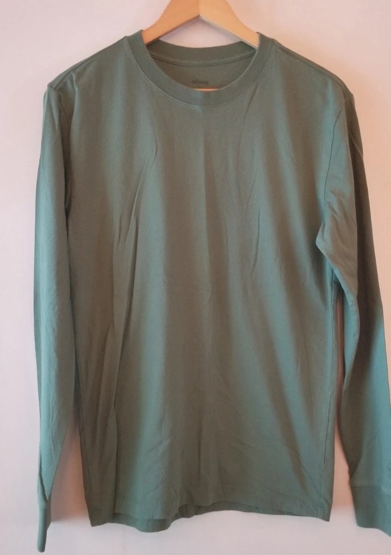 Allbirds Mens Organic Cotton Long Sleeve T-Shirt Hazy Cargo Green Small Eco Tee gallery
