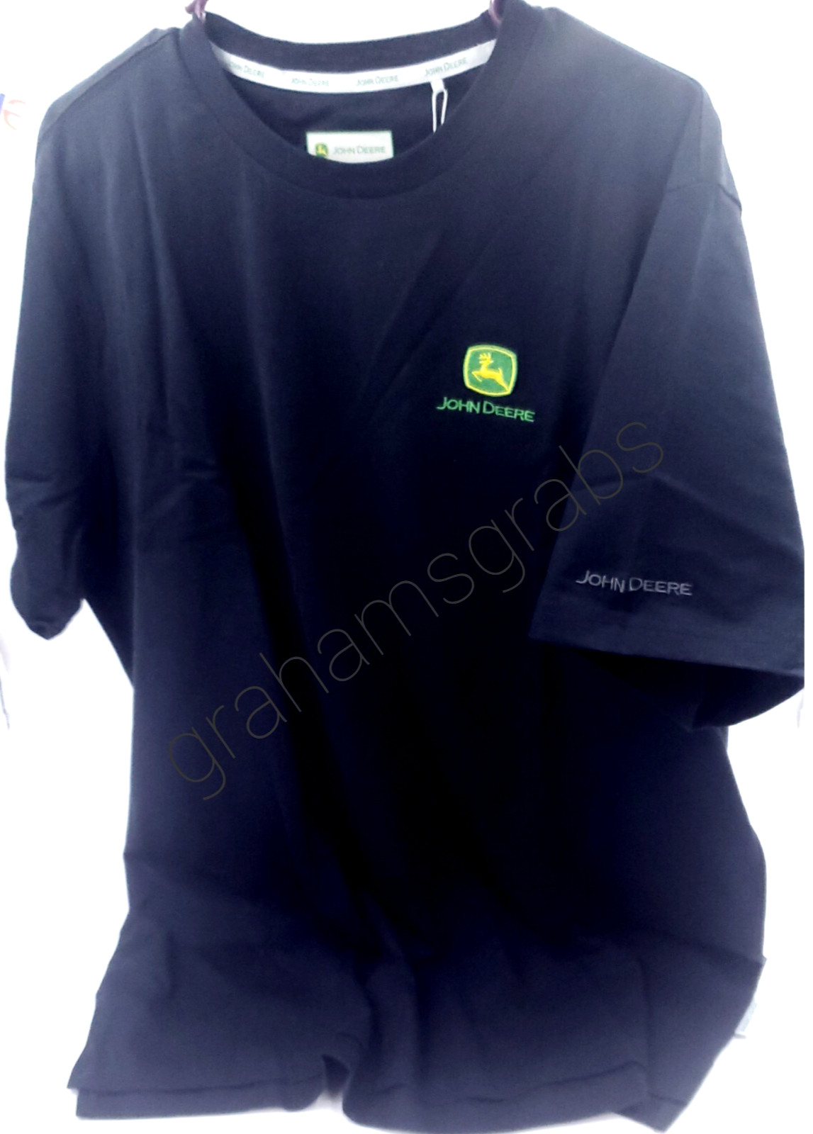 JOHN DEERE MEN'S EMBROIDERED VINTAGE LOGO T-SHIRT BLACK CREW NECK GREEN LOGO NWT gallery