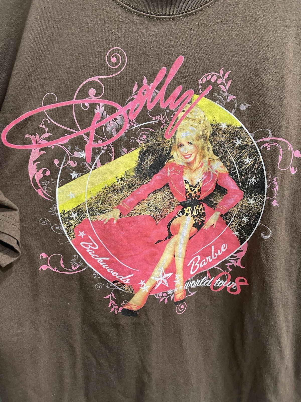 Vintage 2008 Dolly Parton Backwoods Barbie Tour T Shirt Brown Pink Size Xl gallery