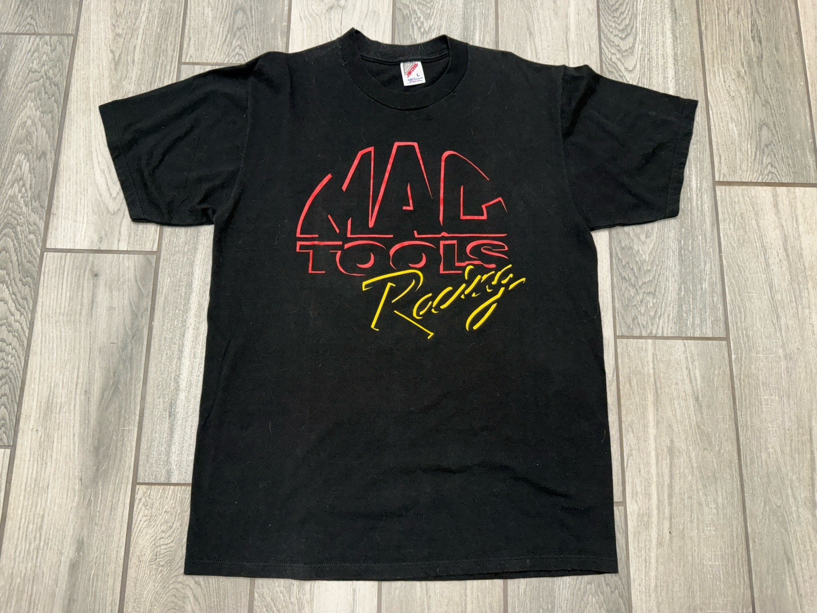Vintage 90s Mac Tools Racing Tee L Black Single Stitch USA Cars Motor Sports