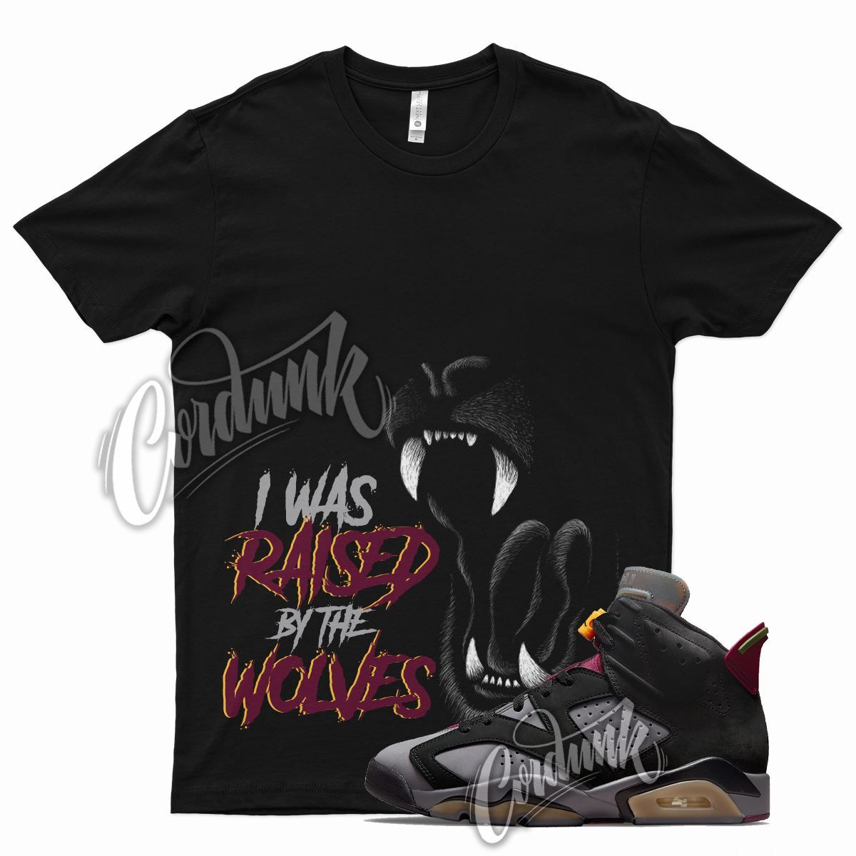Black WOLVES Shirt for Air J1 6 Bordeaux Graphite Dark Grey Maroon Charcoal