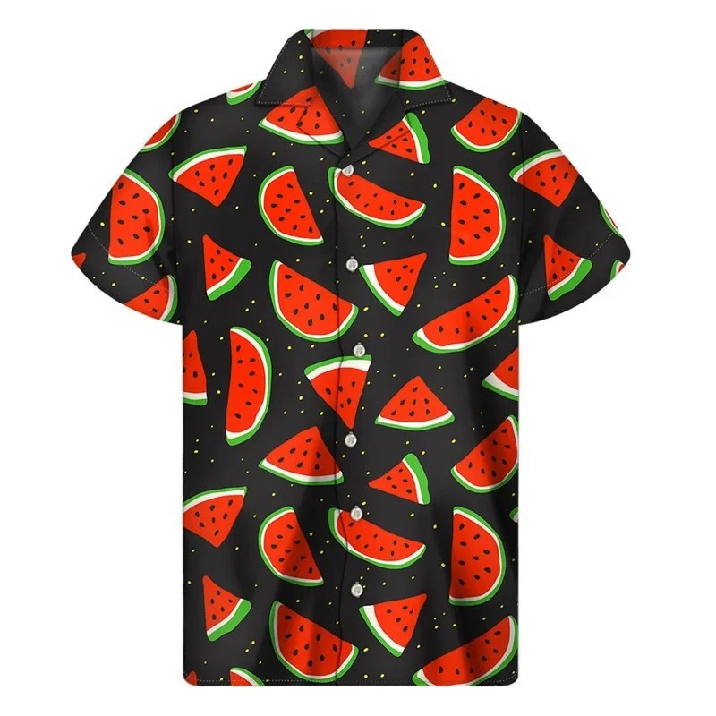 Mens Button Down Shirts Watermelon Fruit Printed Hawaiian Tops Novelty Ugly Gift