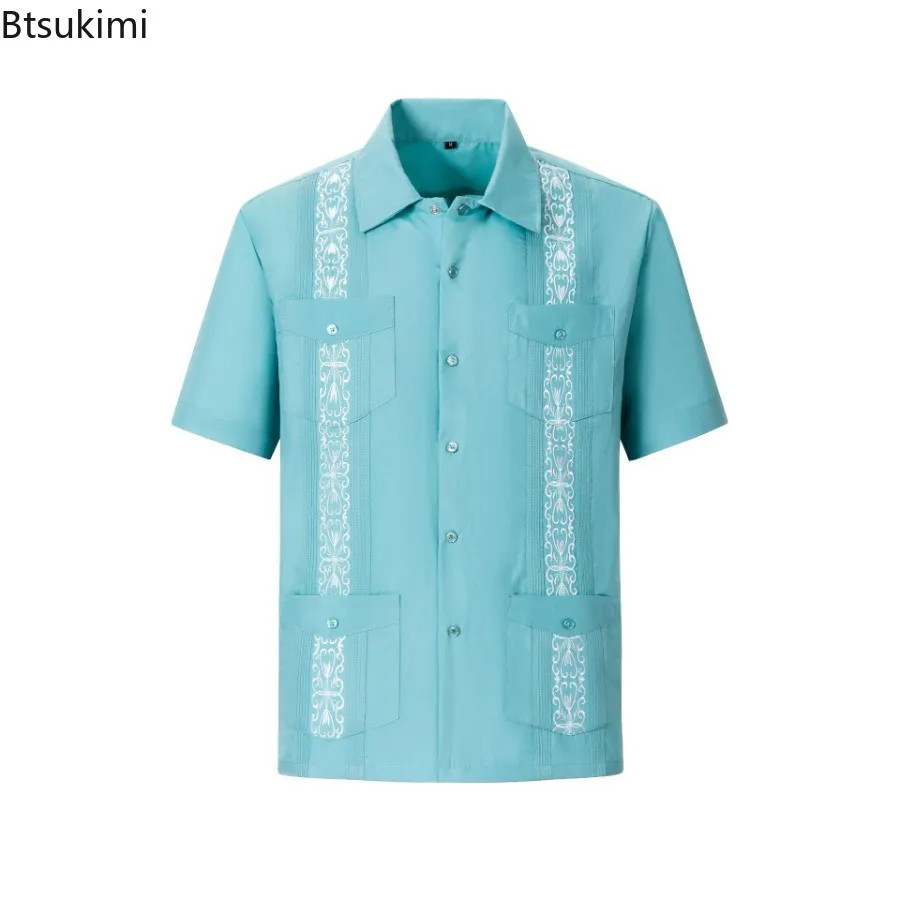 2026 Men's Guayabera Shirts Zipper Lapel Traditional Casual Short Sleeve Shirt F gallery