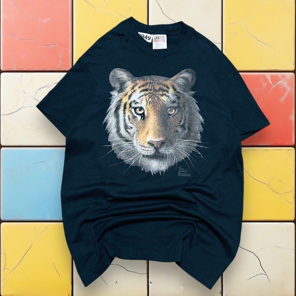 Vintage 90S Bob Harrison Tiger Shirt 90s Men M Black The Wild side Graphic Tee gallery