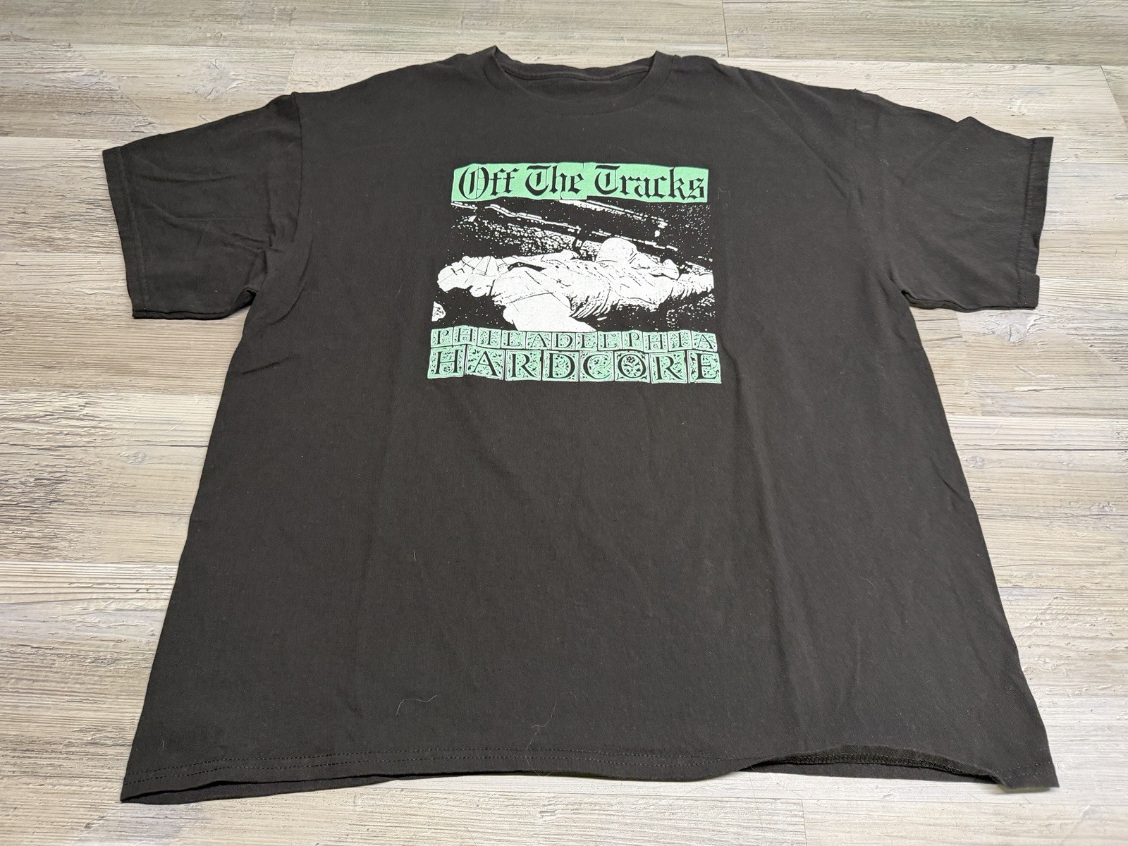 Off The Tracks Band T-Shirt Philadelphia Hard Core Black Concert Tee Sz 2XL Boxy gallery
