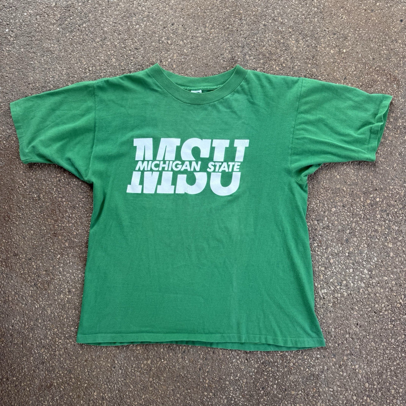 Vtg 80s Michigan State Spartans MSU T Shirt Green Artex Tag Size L USA Green gallery