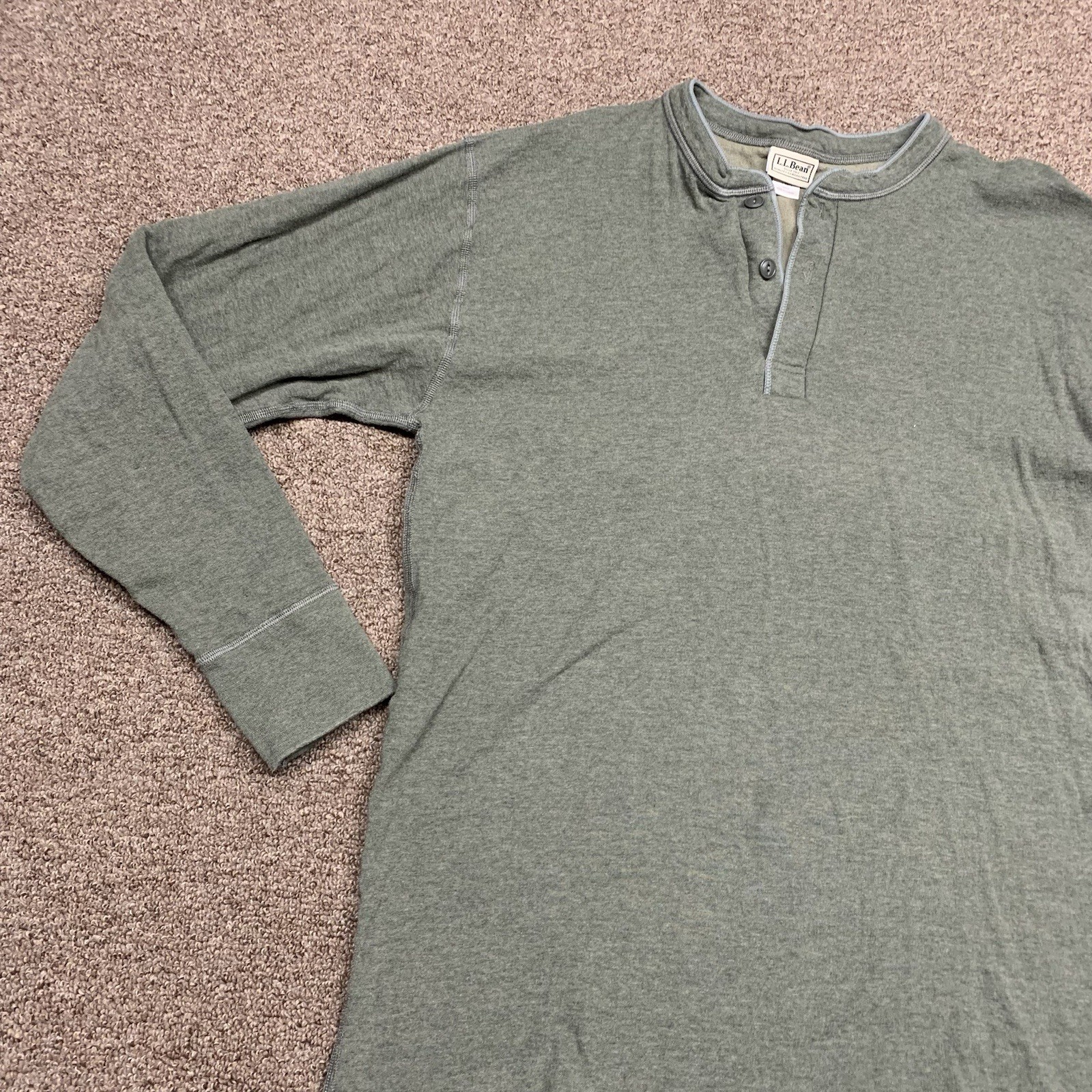 L.L.Bean Henley Shirt Mens Large Tall River Driver Green Long Sleeve Wool Blend gallery