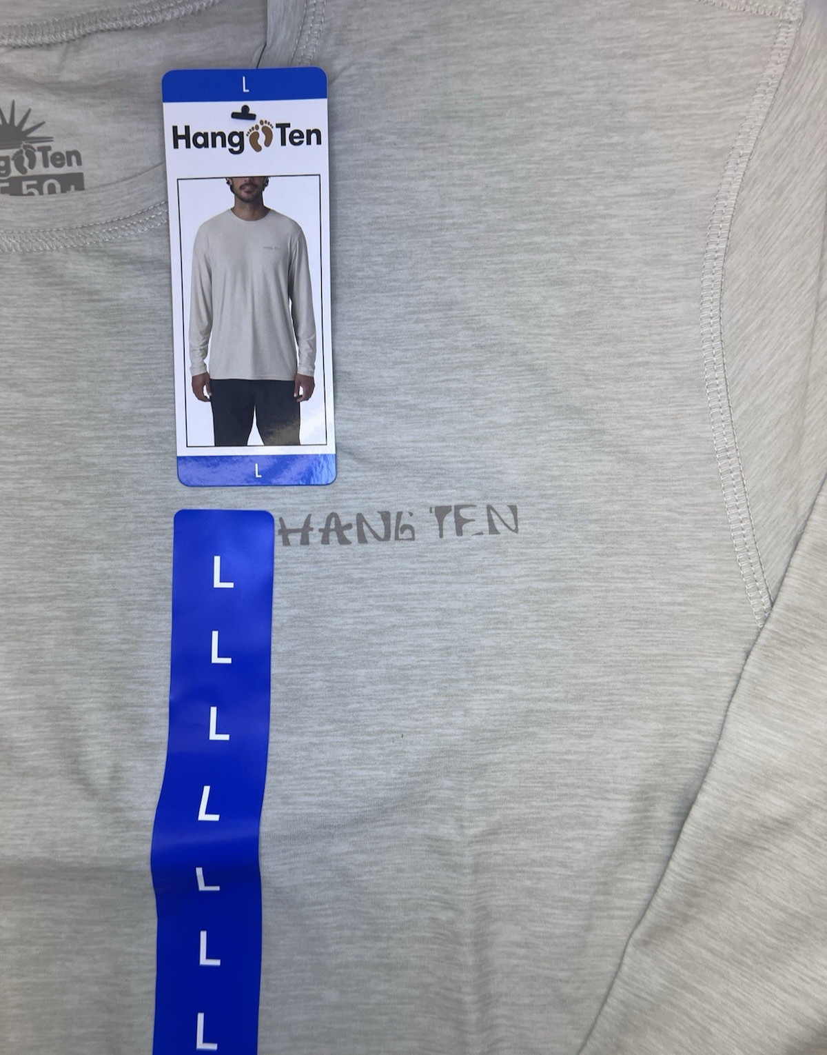 New HANG TEN Men's Large Cream Color Long Sleeve Sun Shirt UPF 50+ gallery