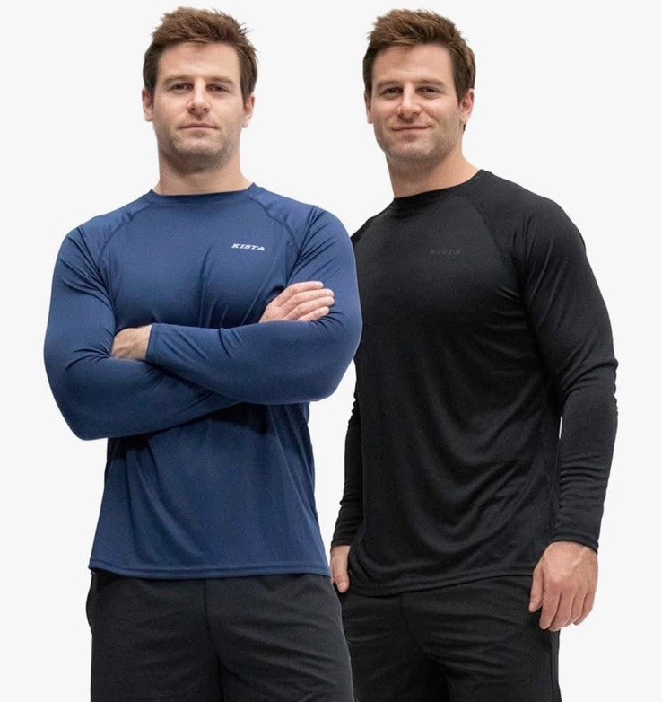KISTA 2 Pack Men’s Long Sleeve Quick Dry UPF 50+ T-Shirts Black & Blue