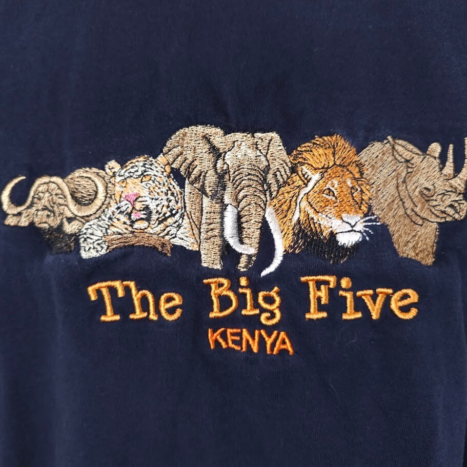 Vintage Kenya T Shirt Mens Size Medium Blue 90s Elephant Lion Rhino Leopard Oxen gallery