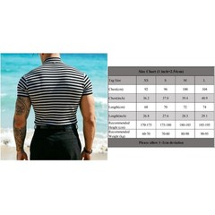 Men Stripe Turtleneck Short Sleeve Slim Pullover Tee 95% Polyester 5% Spandex