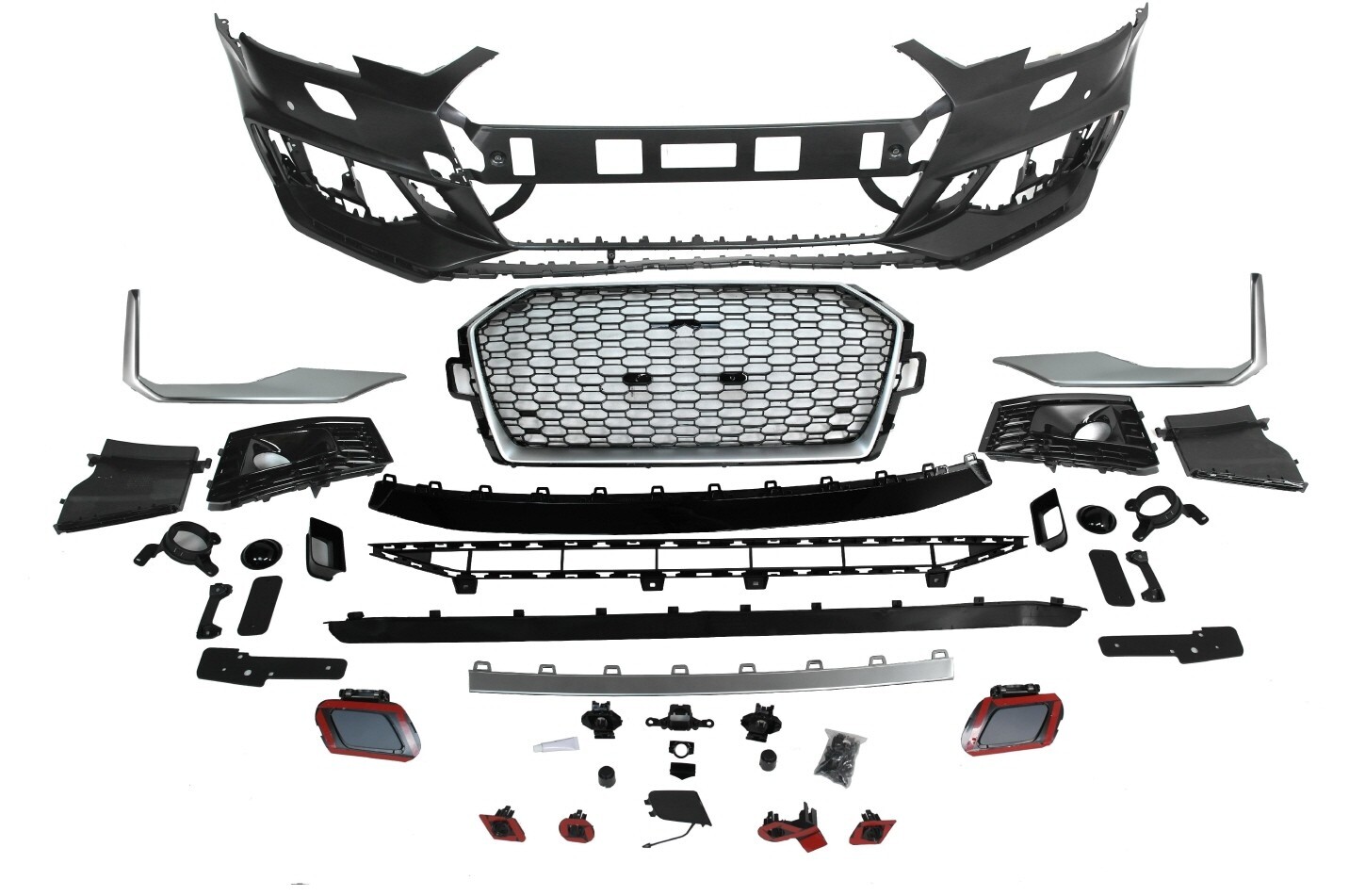 For AUDI 17-19 A4 B9 , RS4 Style Front Bumper with Chrome Front Grille w/PDC