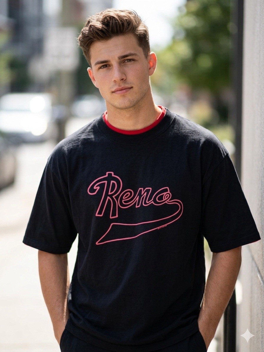 Delta Men's Black/Red Reno Graphic Print T-Shirt XL Regular Crew Neck gallery
