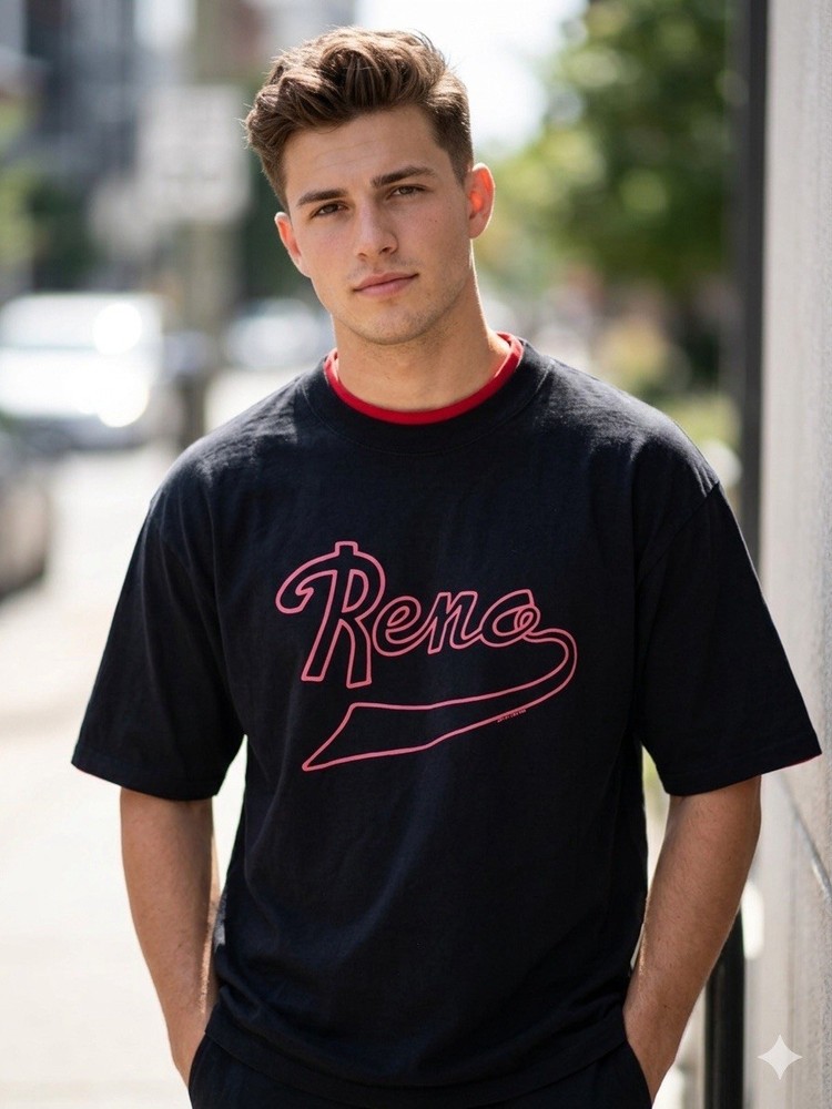 Delta Men’s Black/Red Reno Graphic Print T-Shirt XL Regular Crew Neck