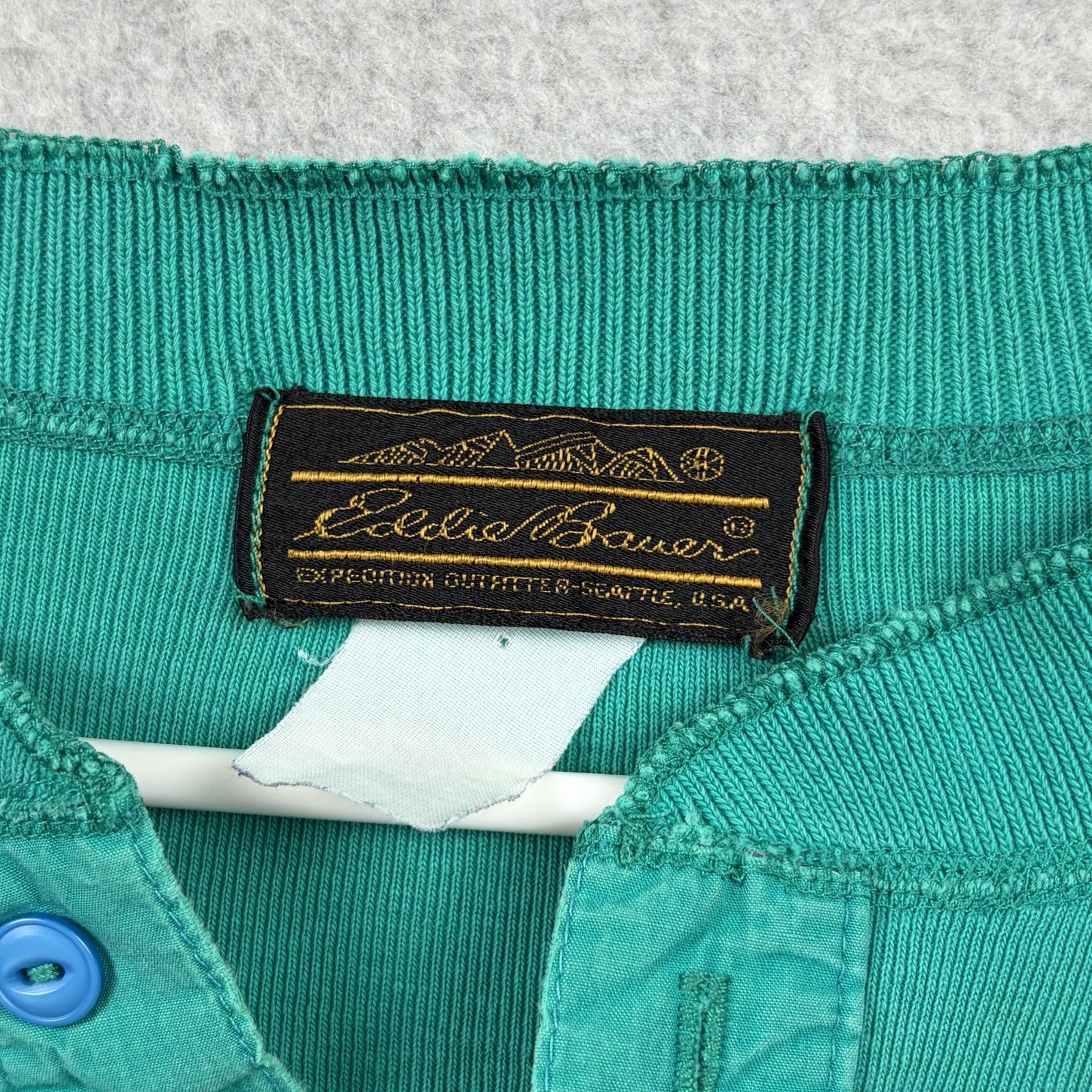 Vintage Eddie Bauer Shirt Mens Large Teal Henley Long Sleeve Knit 80s 90s USA gallery