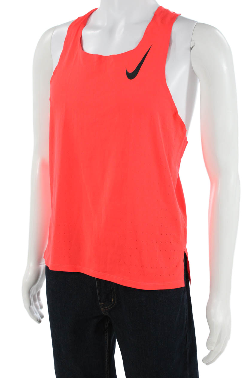 Nike Womens Orange Solid Tank 100% Recycled Polyester Sleeveless Size M gallery