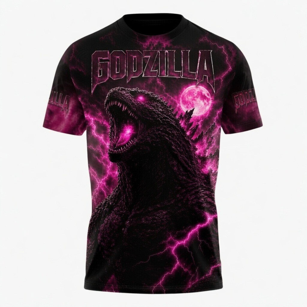 Godzilla Evolved Shirt Pink Atomic Breath 3D All Over Print Kaiju Movie Tee gallery